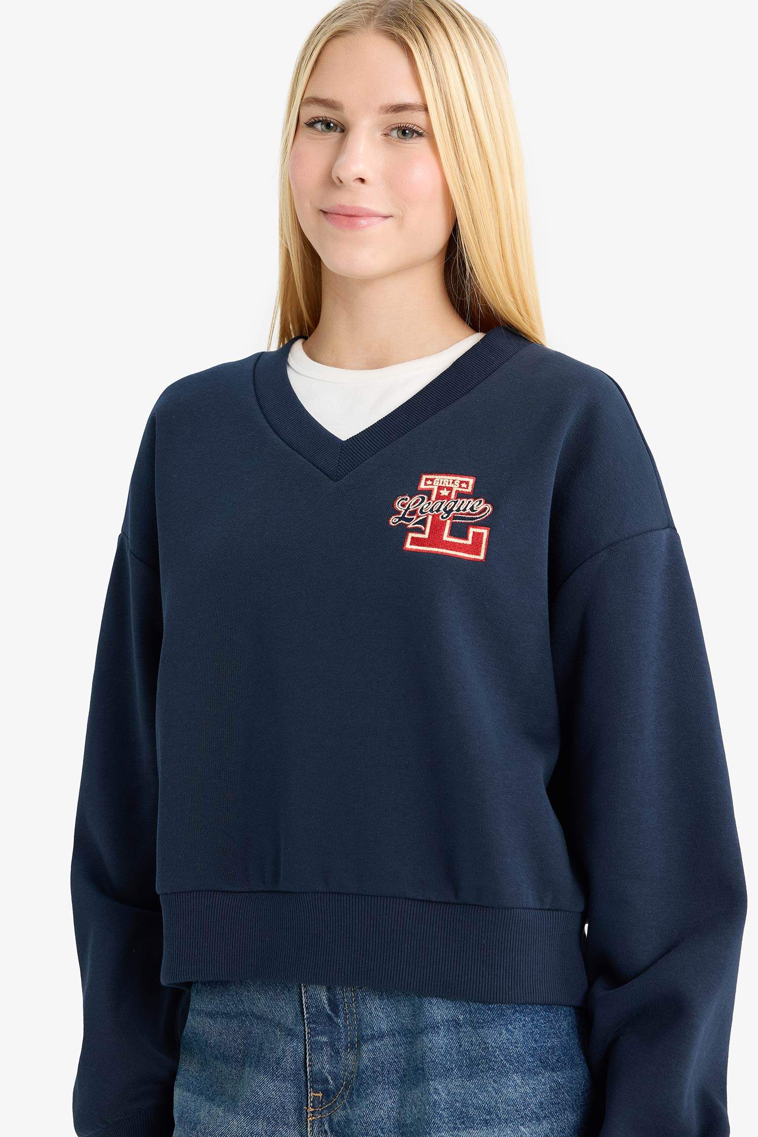 Sweatshirt imprimé à col en V Coupe ample