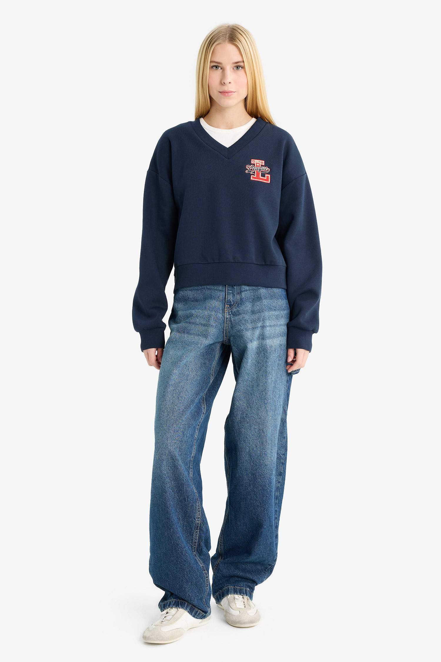 Sweatshirt imprimé à col en V Coupe ample