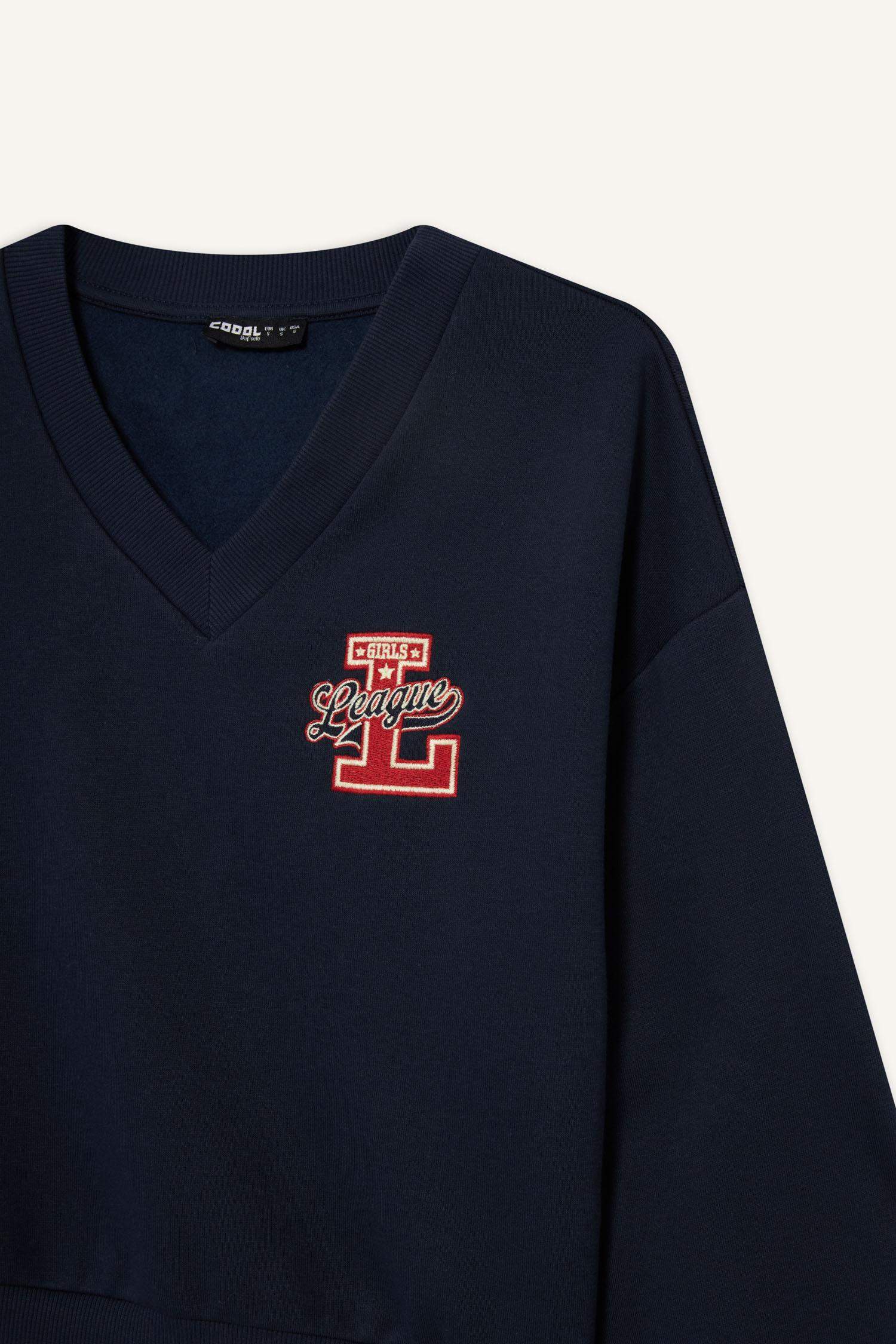 Sweatshirt imprimé à col en V Coupe ample