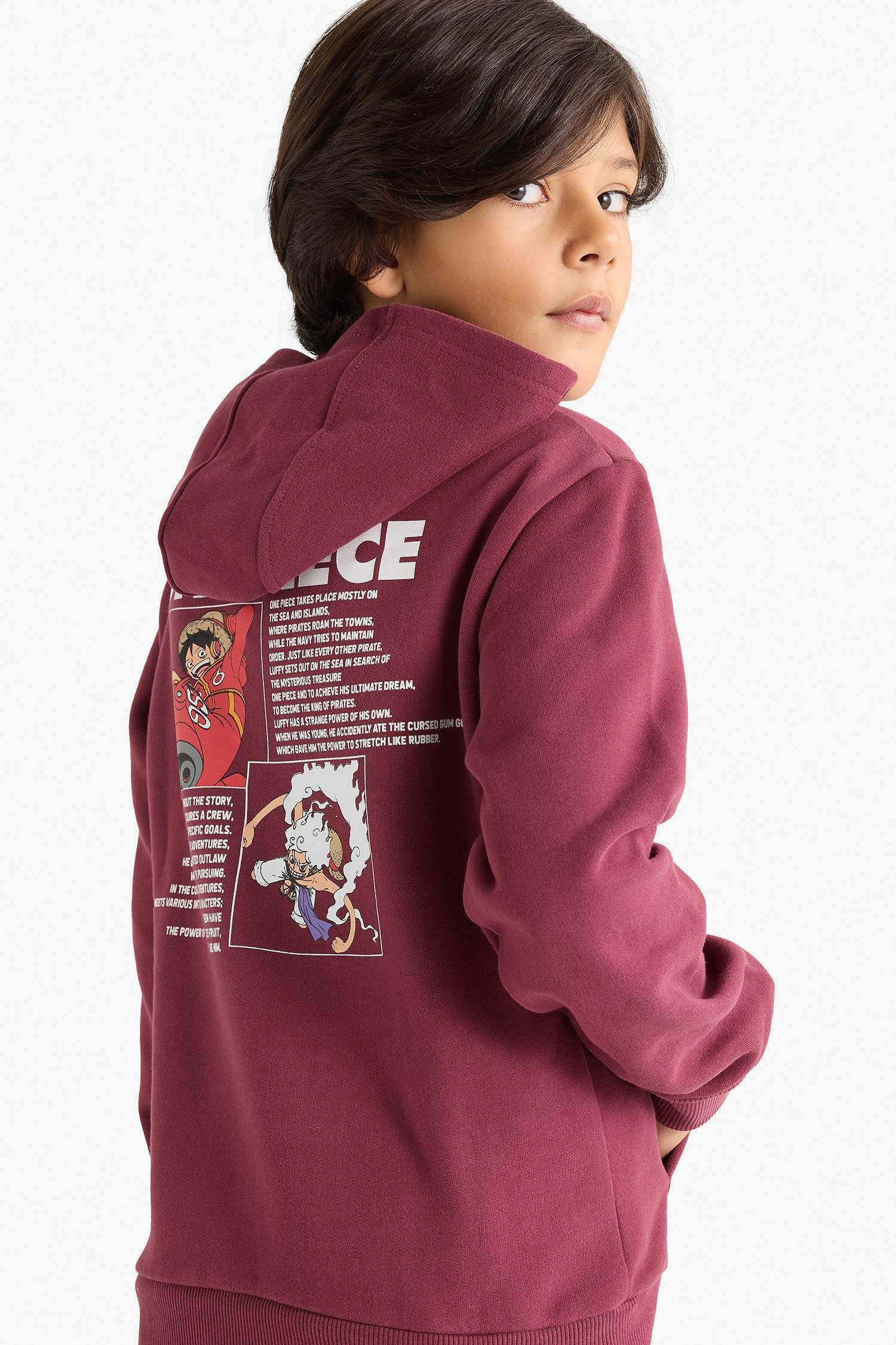 سويت شيرت ولادي قصة عادية بغطاء للرأس بجيب وبطانة ناعمة من ون بيس