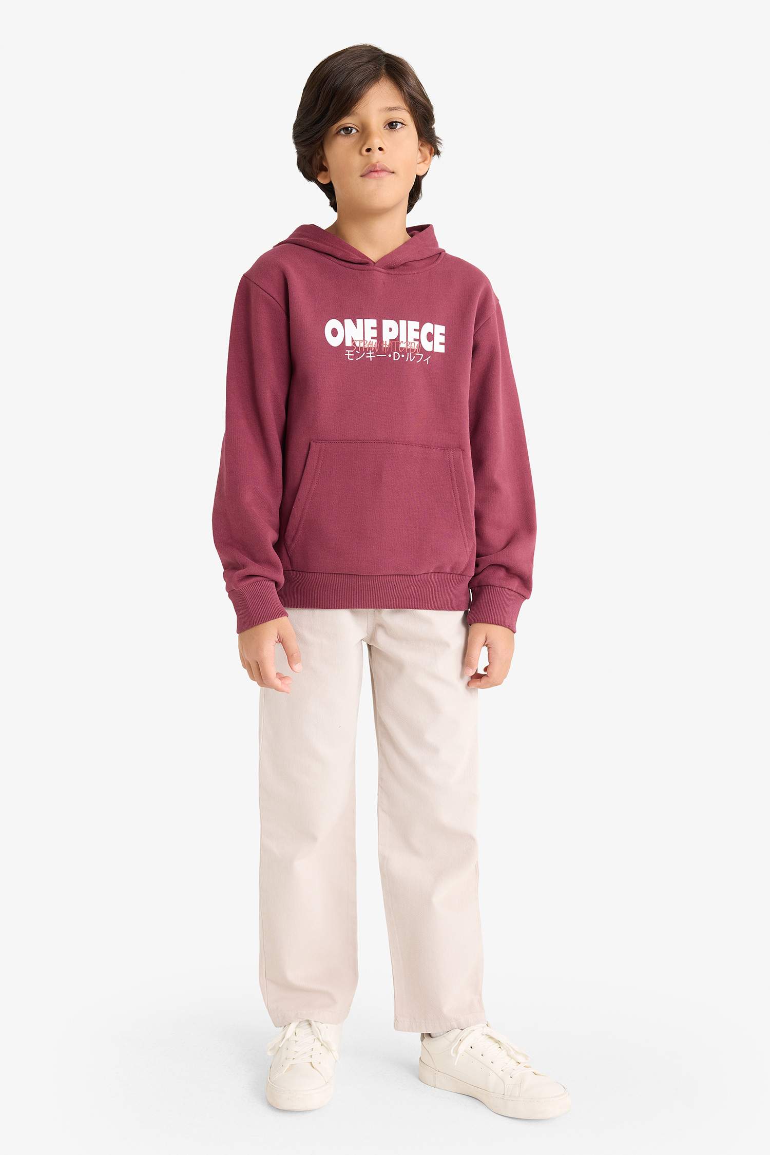 سويت شيرت ولادي قصة عادية بغطاء للرأس بجيب وبطانة ناعمة من ون بيس