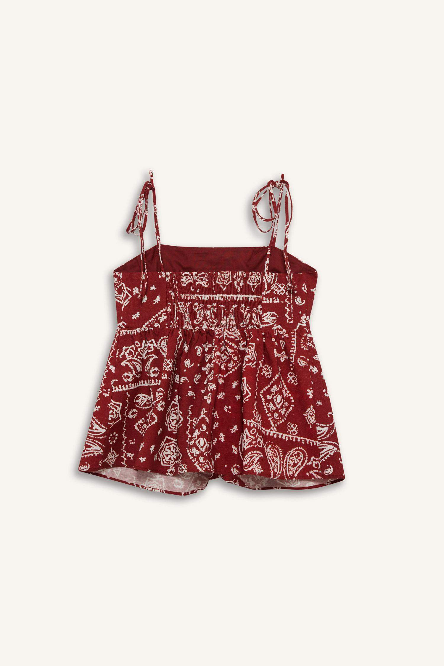 Flare Fit Şal Desenli Poplin Kolsuz Bluz