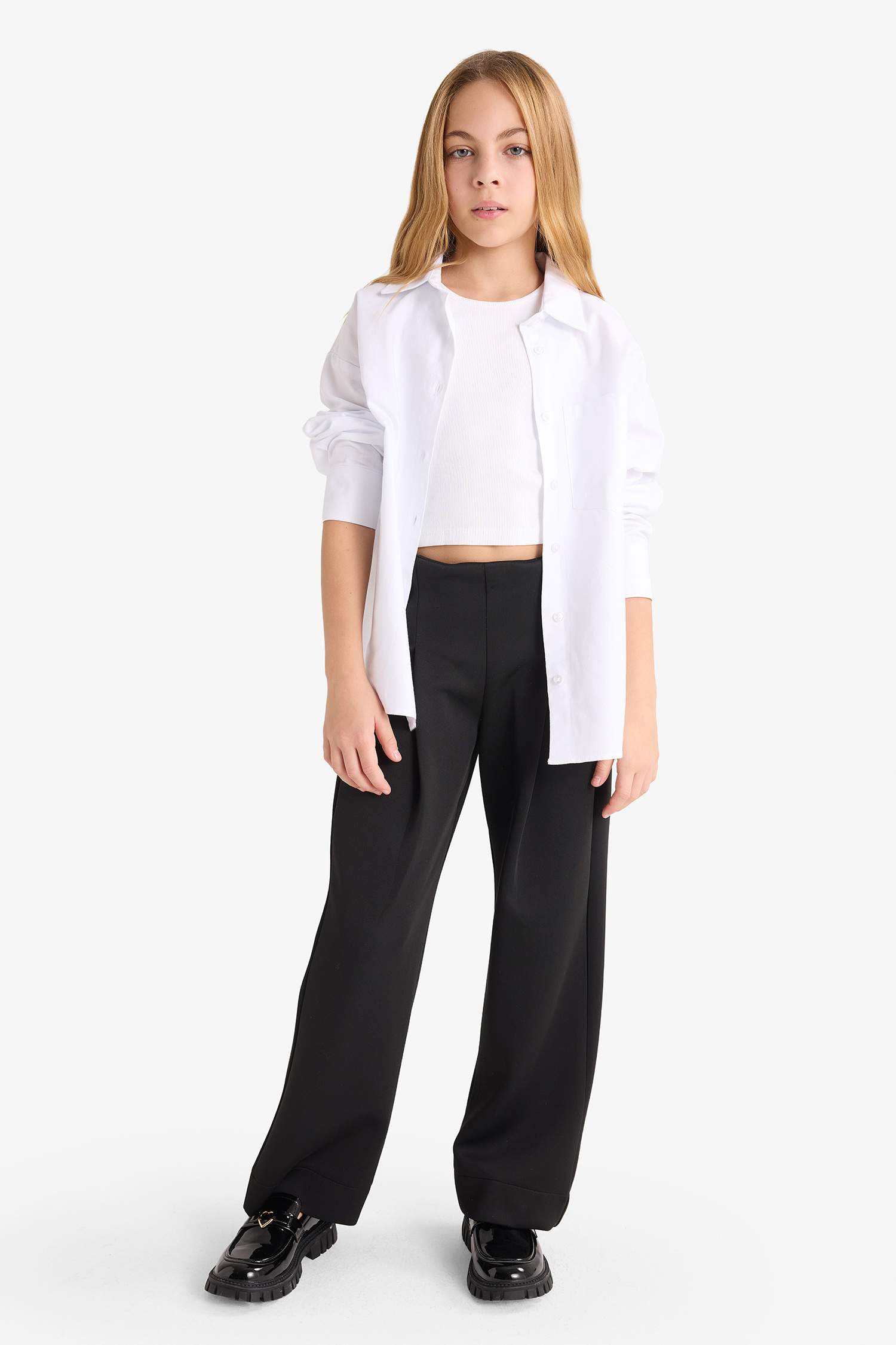 Kız Çocuk 2'li Takım Okul Oxford Uzun Kollu Gömlek Tişört