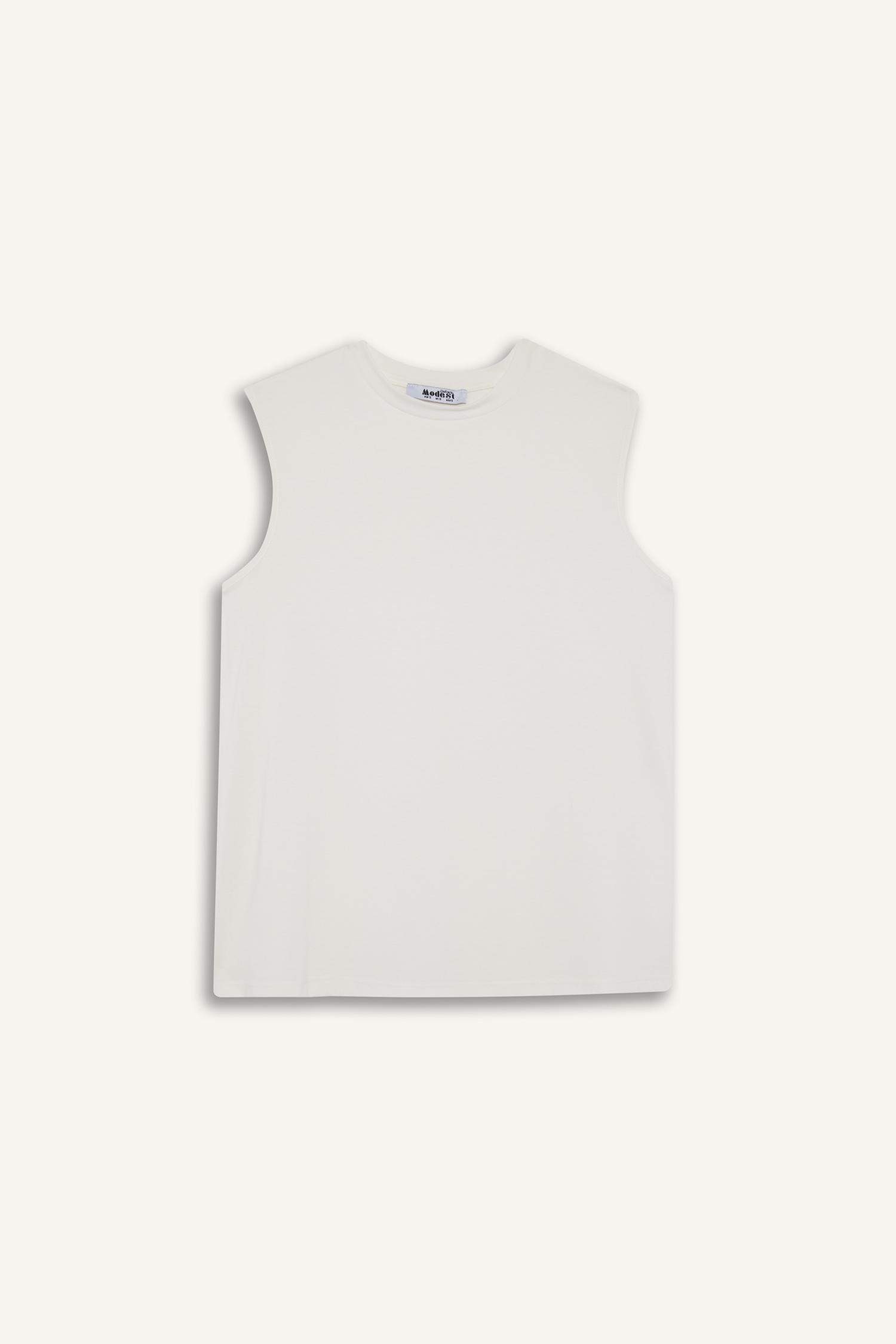 بلوزة كت بيزك سادة قصة عادية بياقة مستديرة