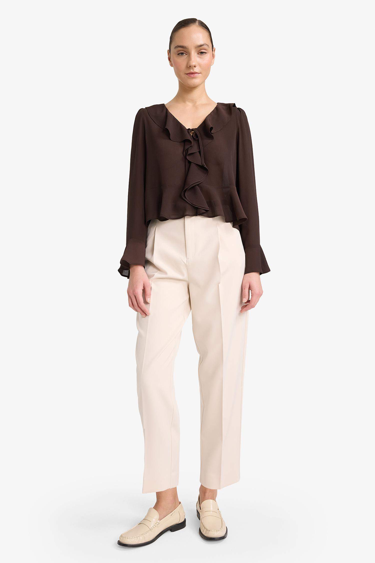 Regular Fit ұзын жеңді шифон блузка