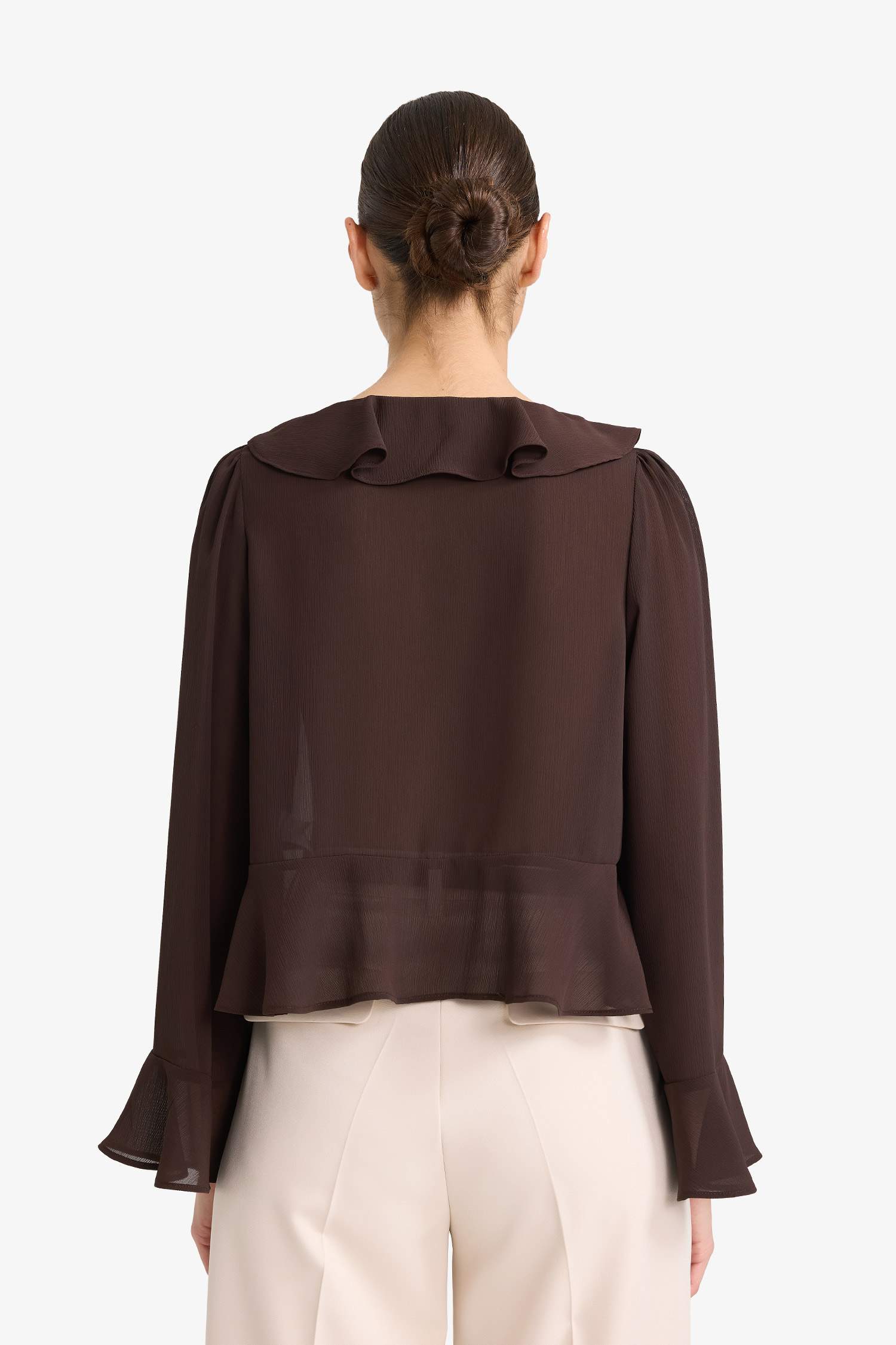 Regular Fit ұзын жеңді шифон блузка