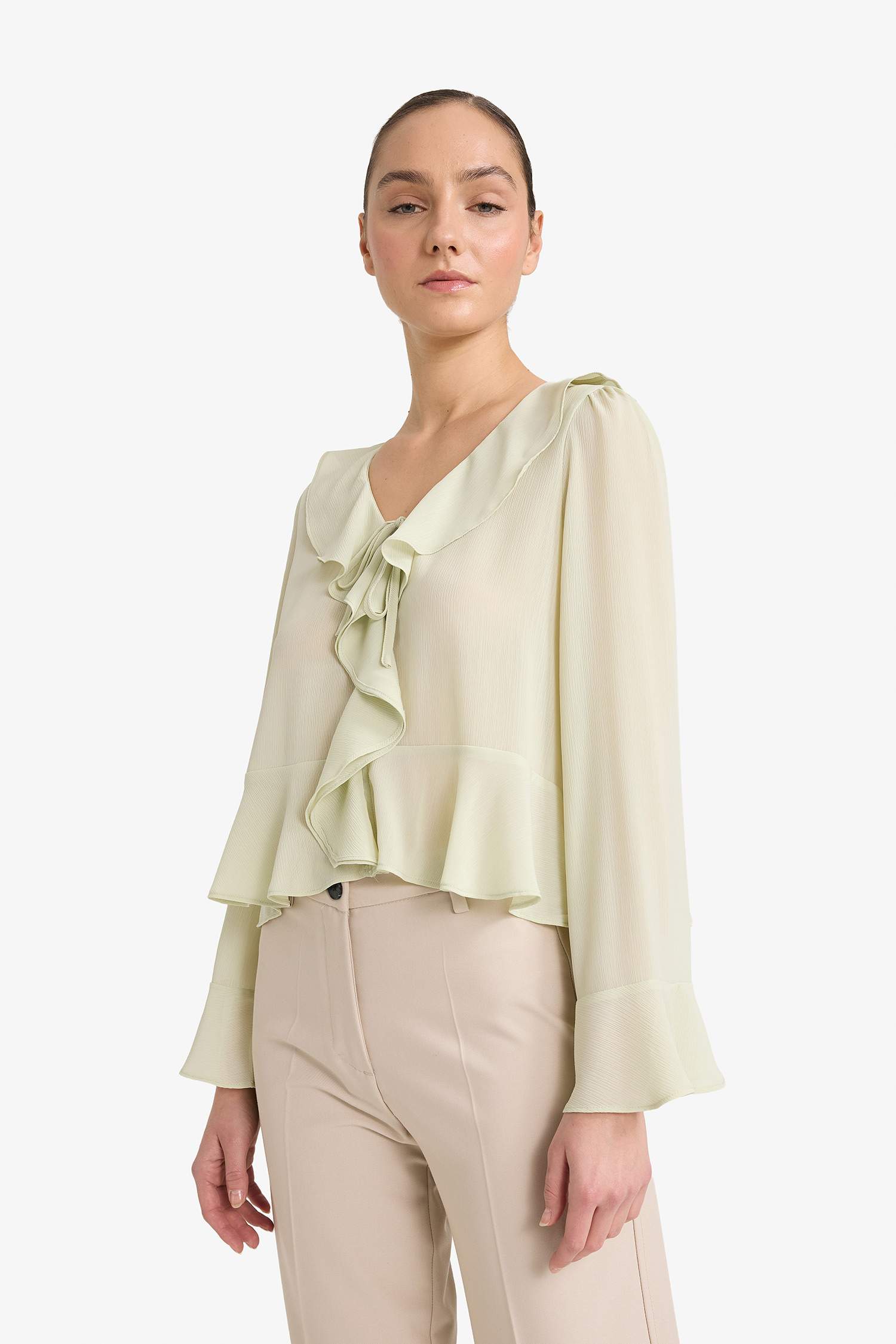 Шифоновая блузка Regular Fit с длинным рукавом