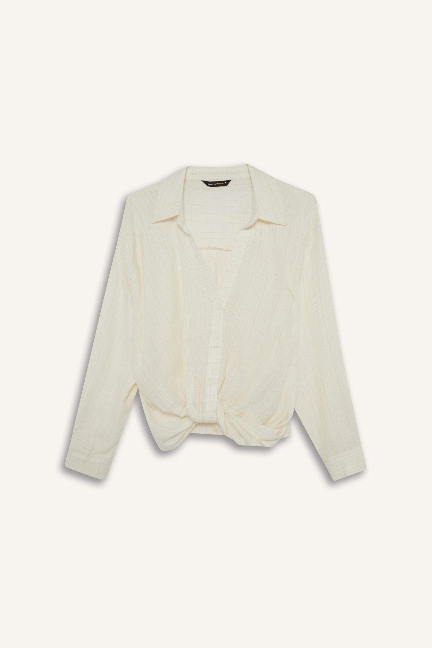 Regular Fit Gömlek Yaka Pamuklu Uzun Kollu Bluz