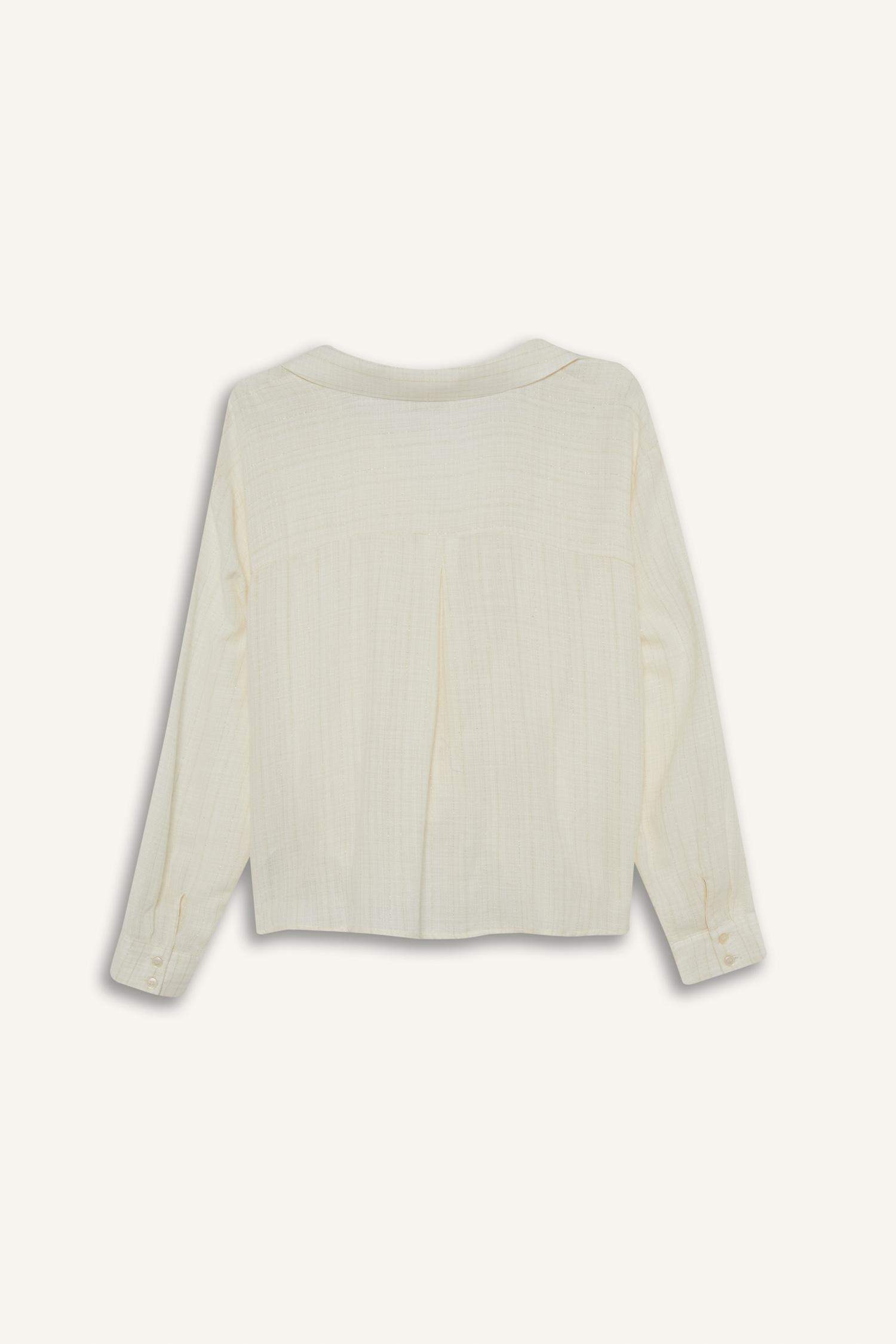 Regular Fit Gömlek Yaka Pamuklu Uzun Kollu Bluz