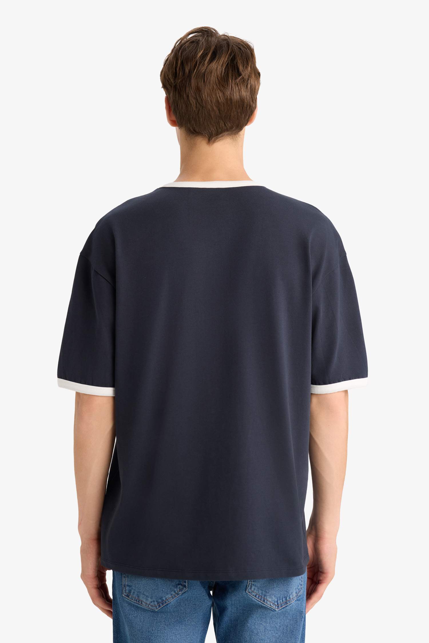 Boxy Fit Bisiklet Yaka Baskılı Kısa Kollu Tişört