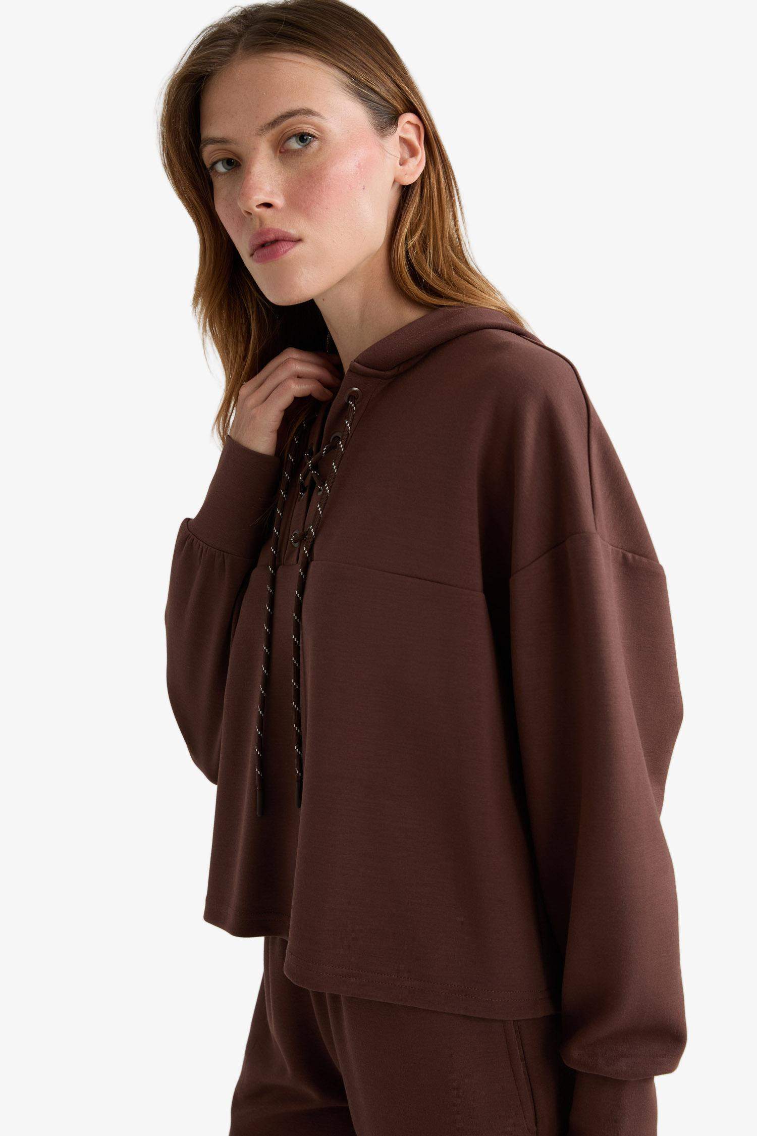 Modal Bağlama Detaylı Sweatshirt-Fall in Love Loungewear