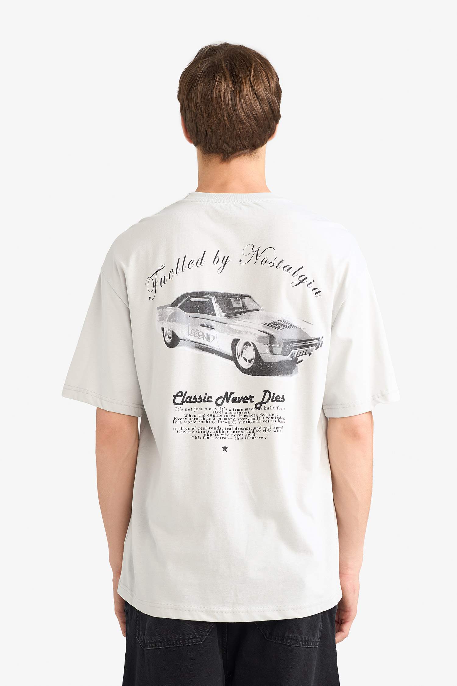 تيشيرت نص ردن اوفر سايز مطبوع بياخة مستديرة