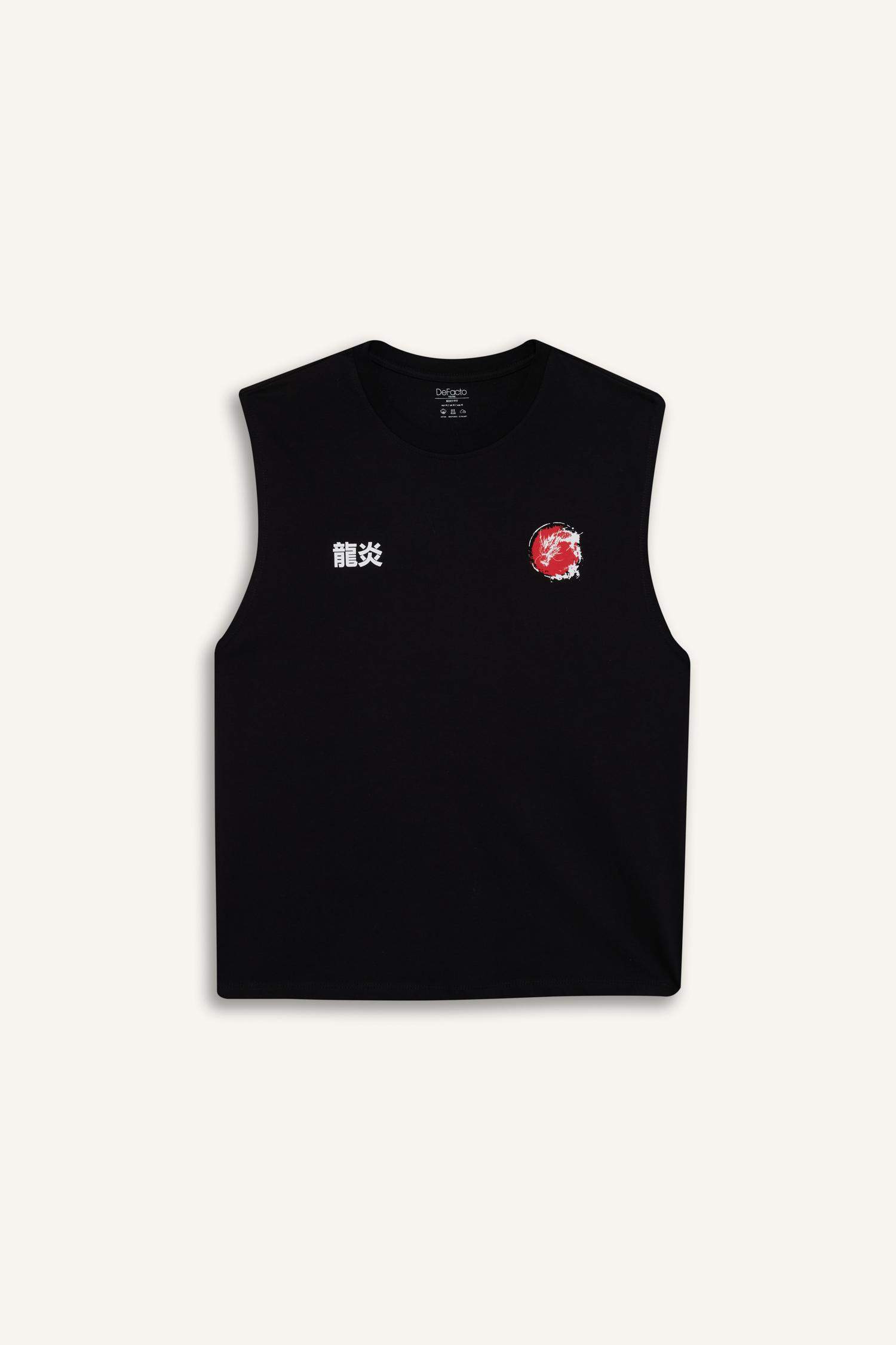 فانيلة أوفر سايز مطبوع بياقة مستديرة