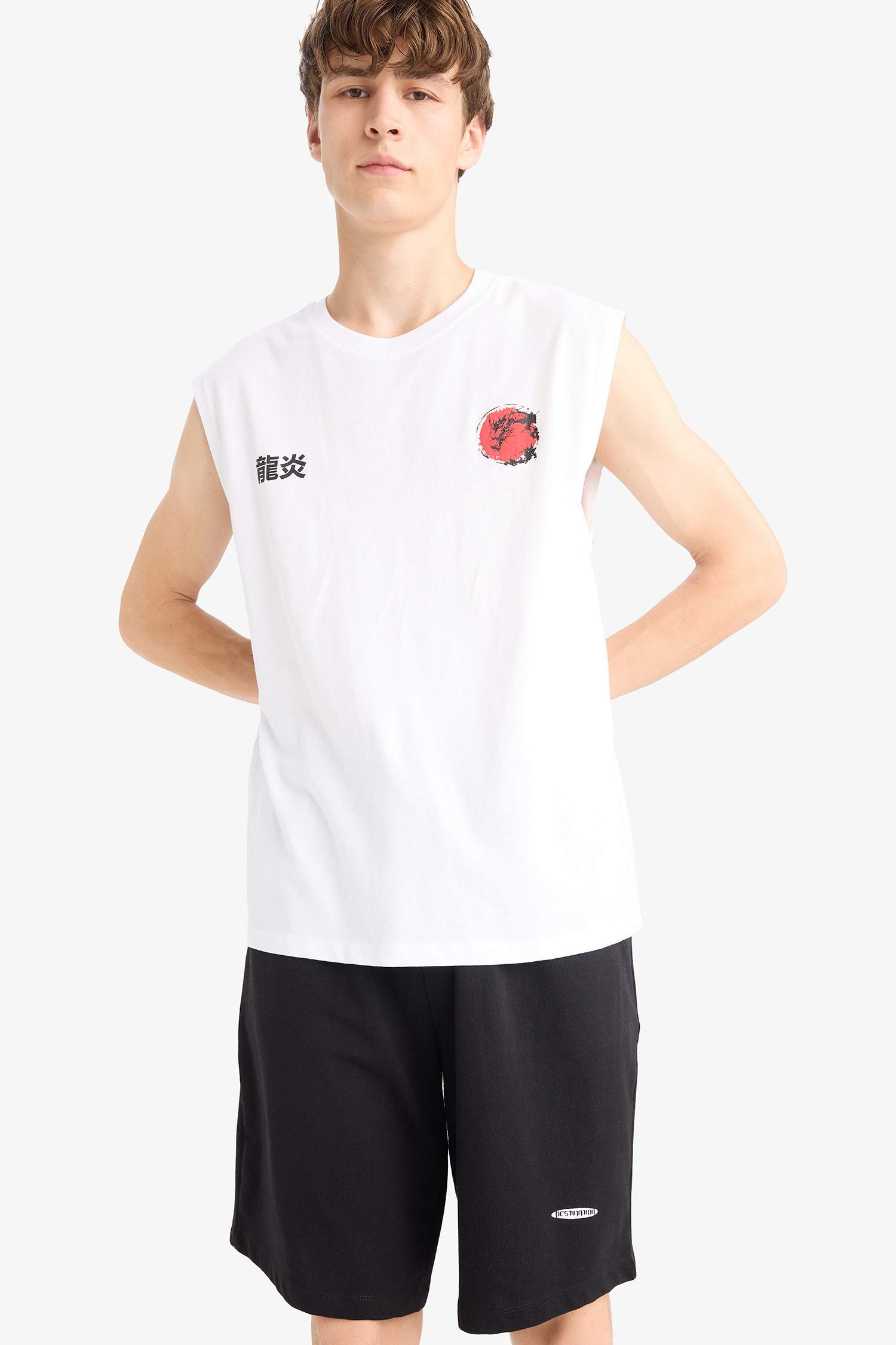 Boxy Fit Sırt Baskılı Bisiklet Yaka Atlet