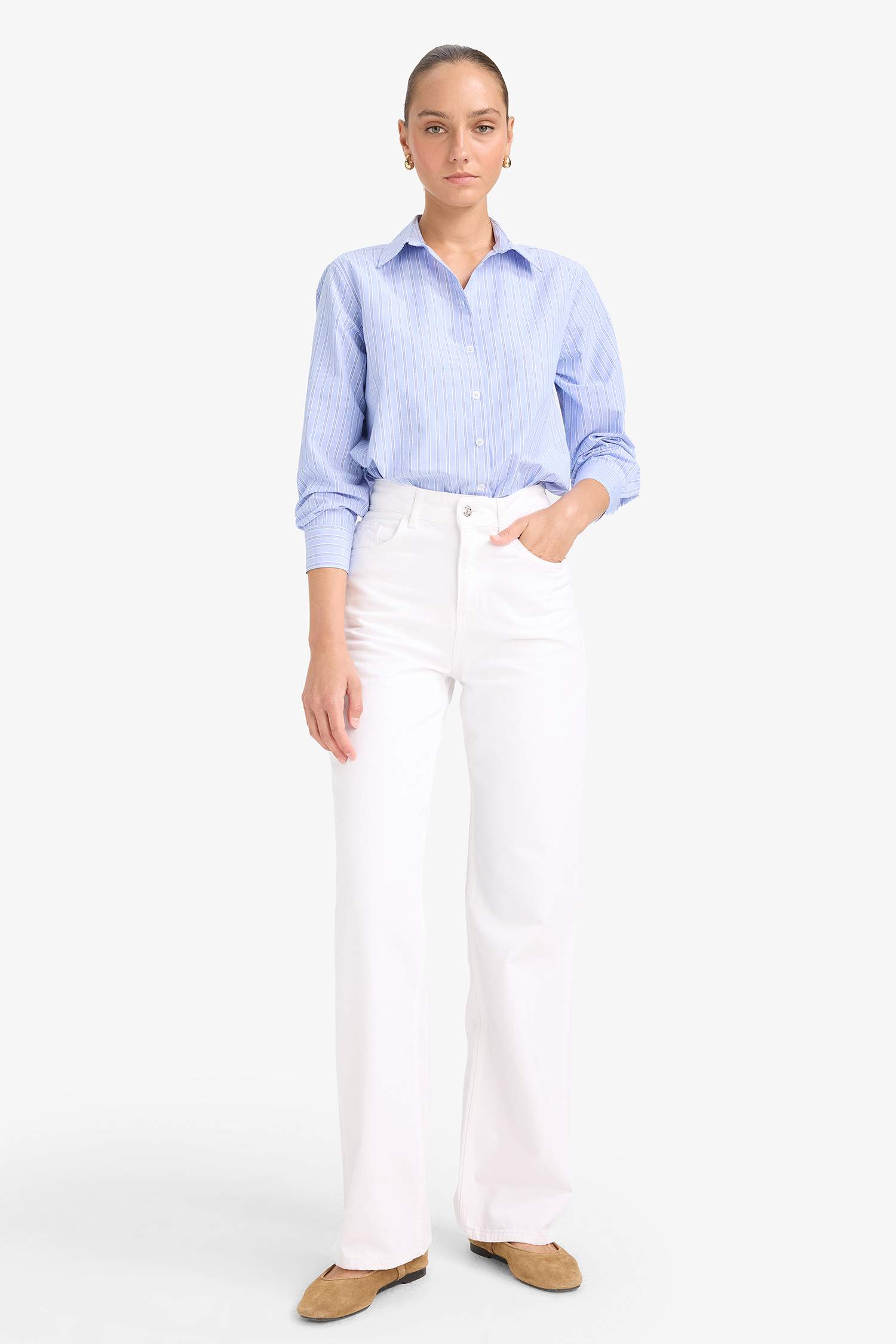 Oversize Fit Poplin Long Striped Shirt