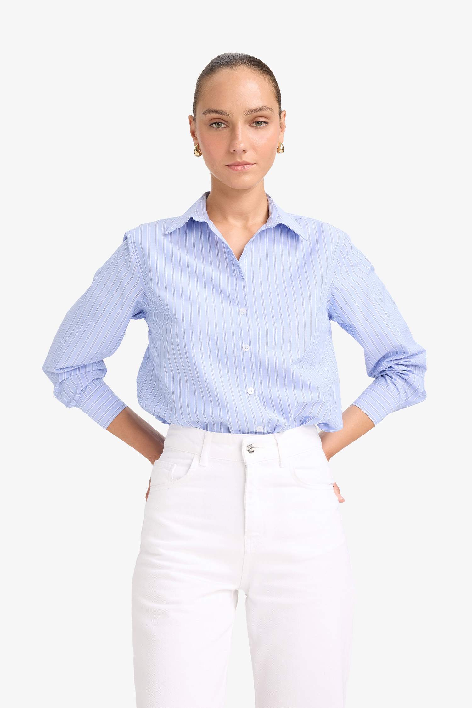 Oversize Fit Poplin Long Striped Shirt