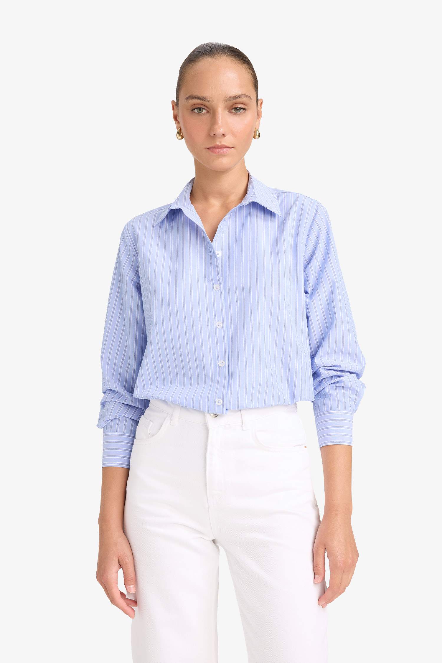 Oversize Fit Poplin Long Striped Shirt