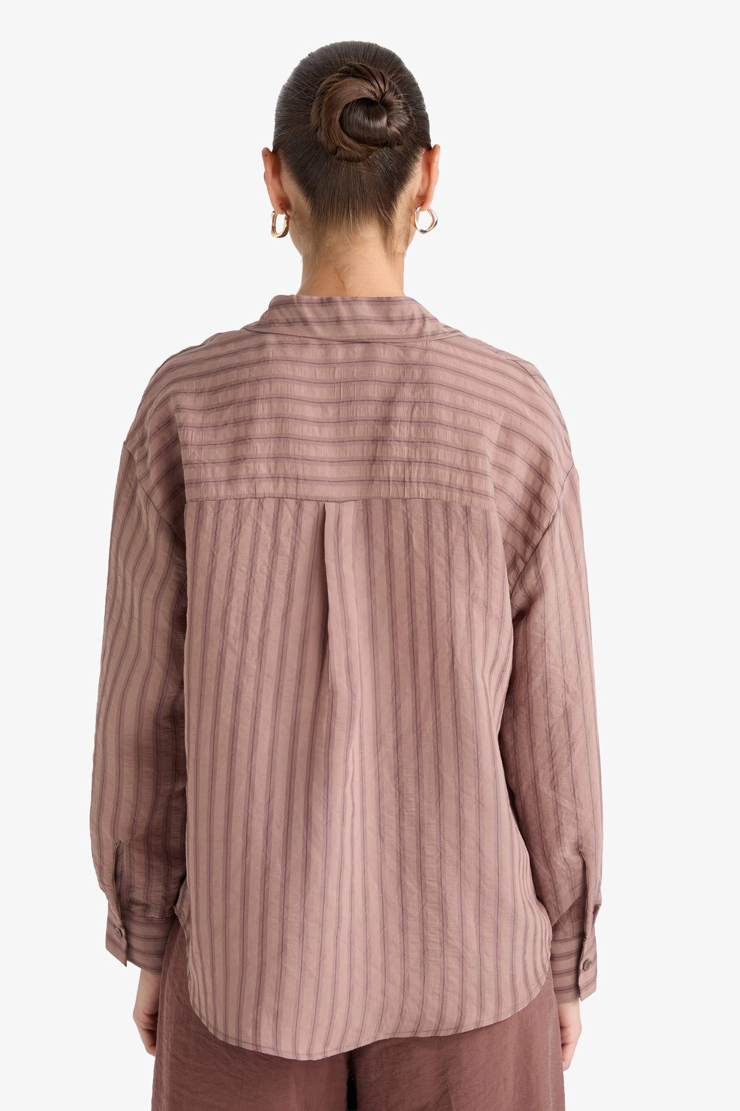 Oversize Geniş Kalıp Çizgili Modal Uzun Kollu Gömlek