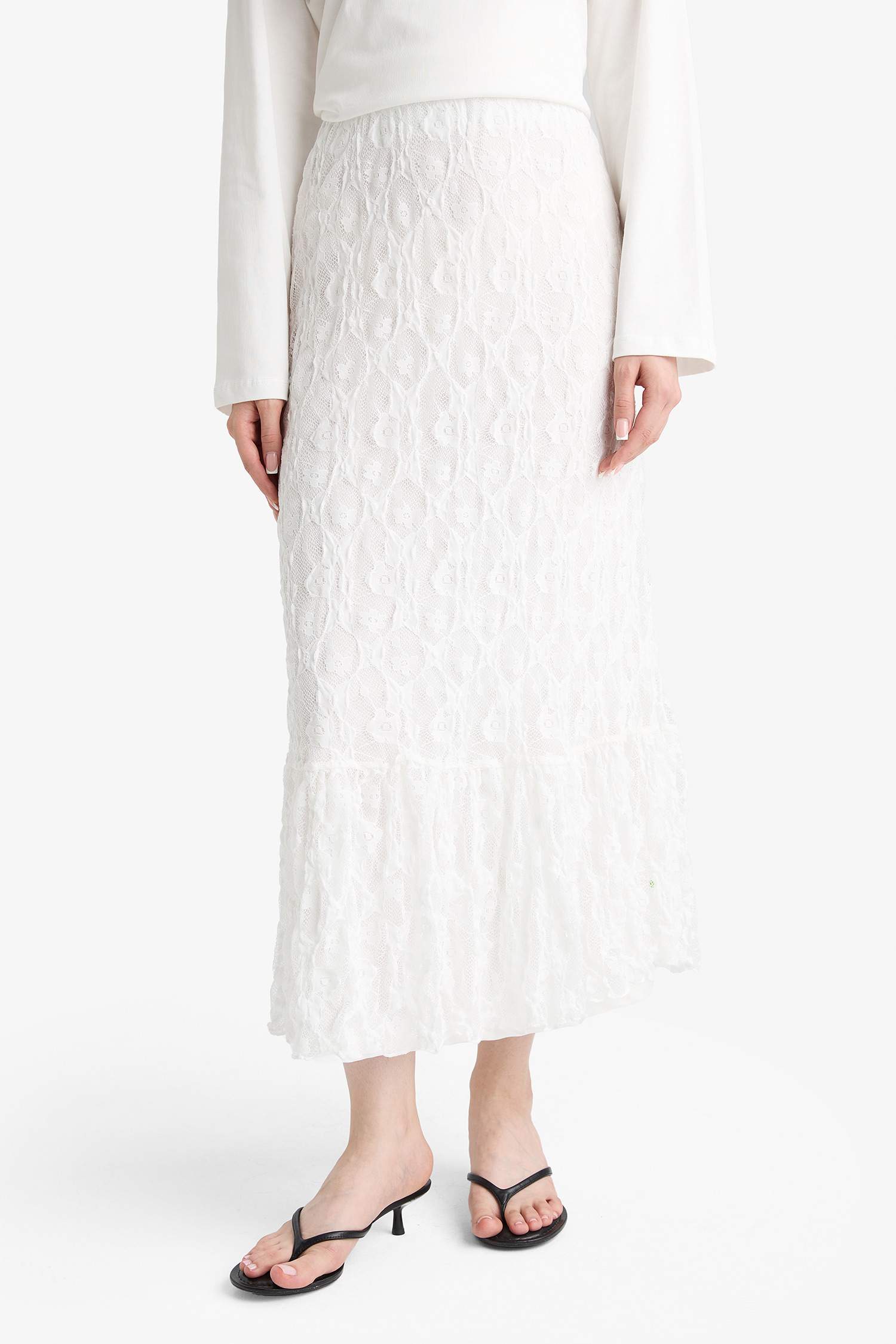 A Kesim Dantel Midi Etek