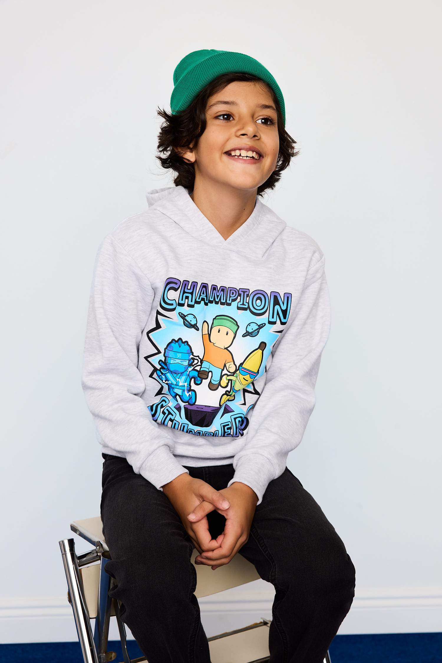 Erkek Çocuk Stumble Guys Kapüşonlu İçi Yumuşak Tüylü Sweatshirt
