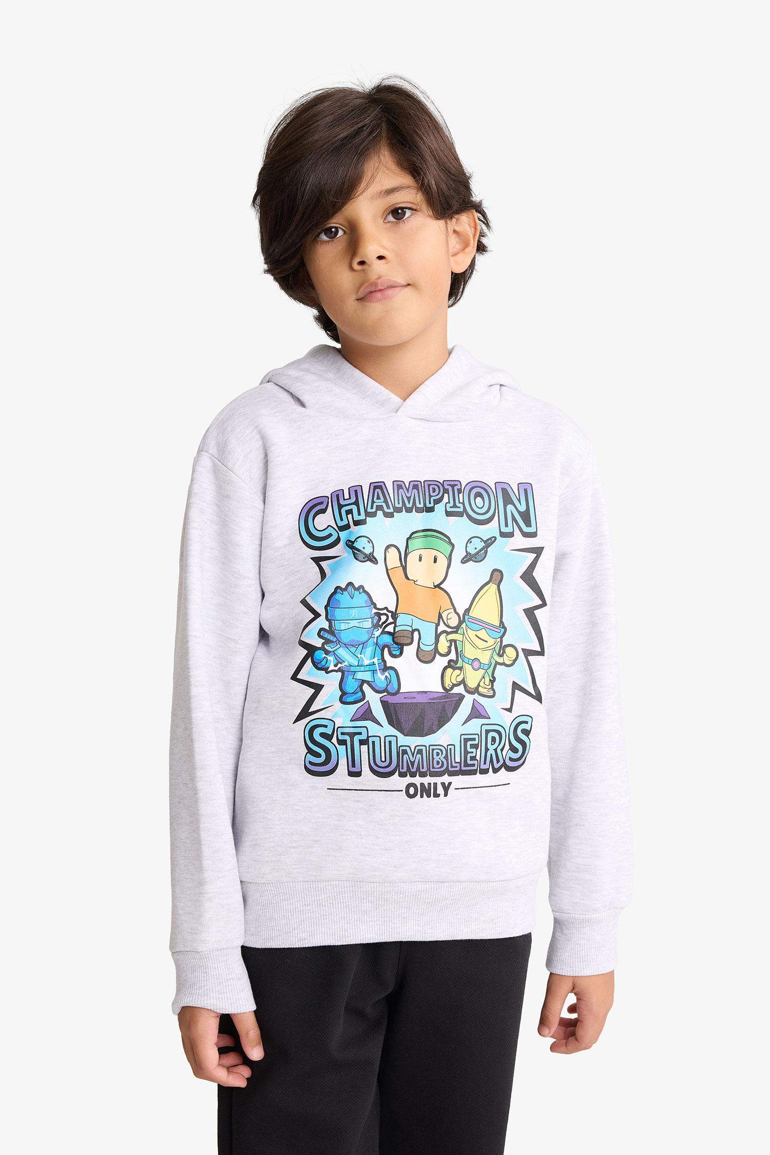 Erkek Çocuk Stumble Guys Kapüşonlu İçi Yumuşak Tüylü Sweatshirt