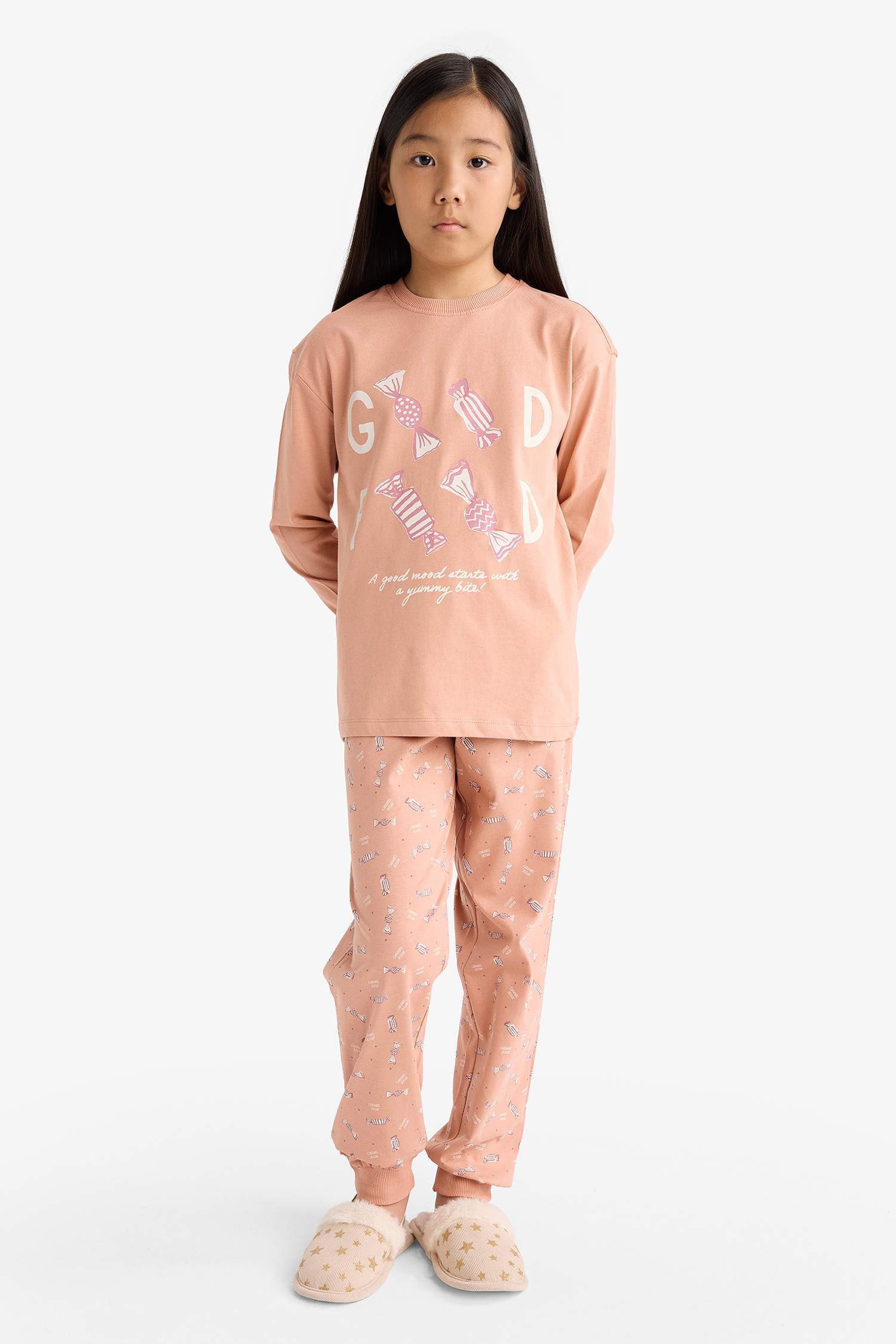 Kız Çocuk Pijama Takımı Baskılı Uzun Kollu Üst Uzun Alt