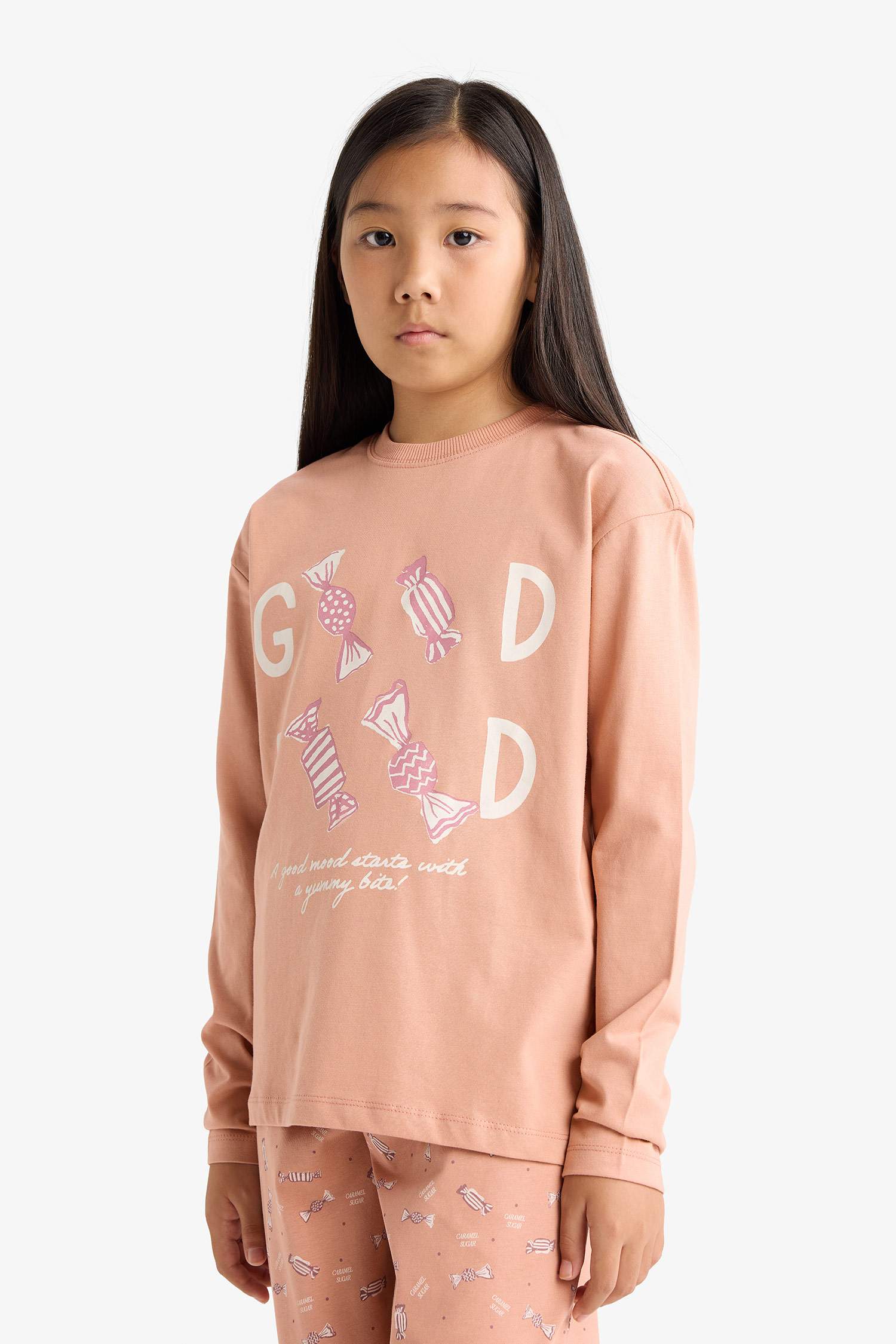 Kız Çocuk Pijama Takımı Baskılı Uzun Kollu Üst Uzun Alt