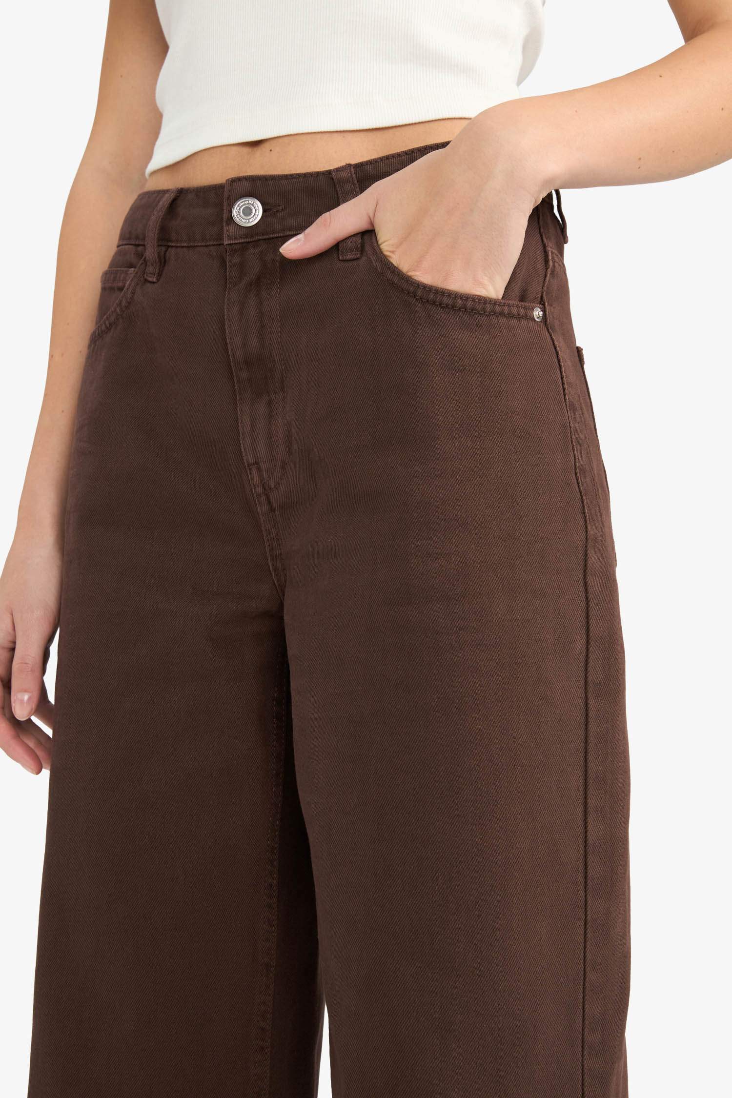 Wide Leg найзағайлы орташа белді стандартты ұзындықтағы габардин шалбар