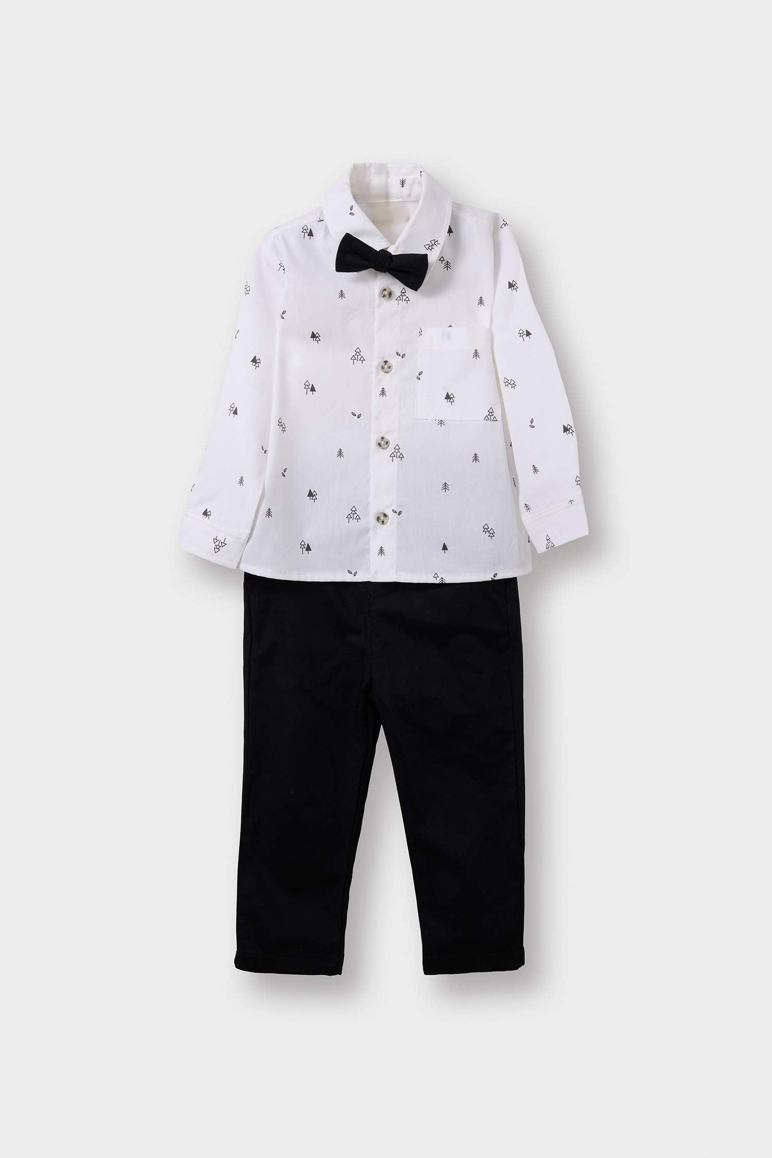 Erkek Bebek Yılbaşı Temalı 2'li Takım Desenli Gömlek Pantolon
