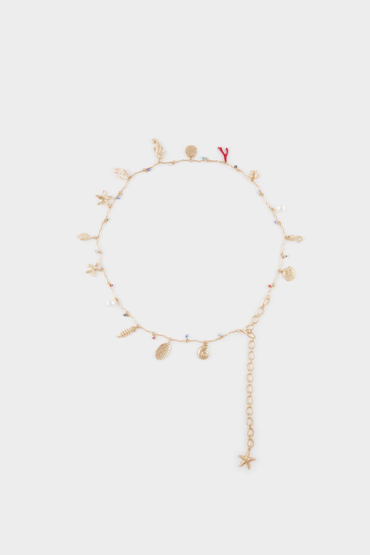 Kadın Deniz Temalı Charmlı Gold Bel Zinciri