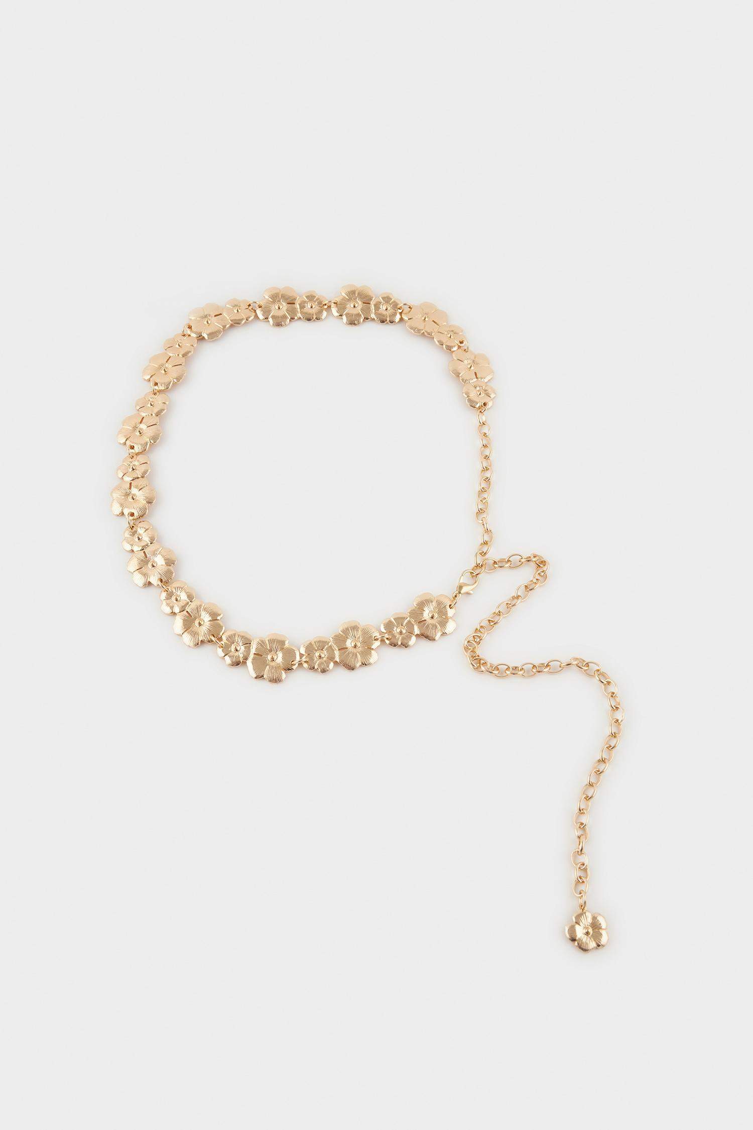 Kadın Gold Çiçek Temalı Metal Zincir Kemer
