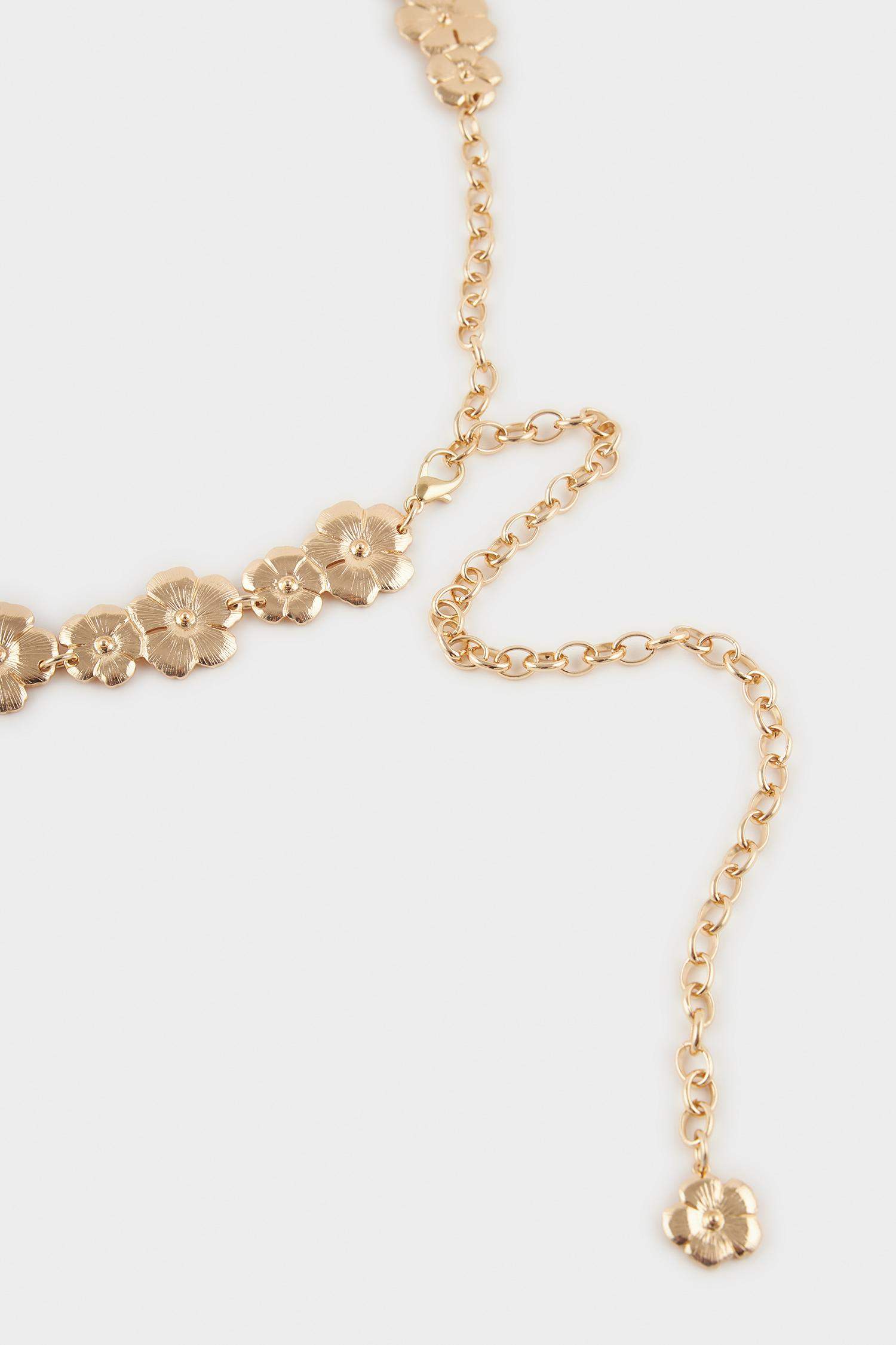 Kadın Gold Çiçek Temalı Metal Zincir Kemer