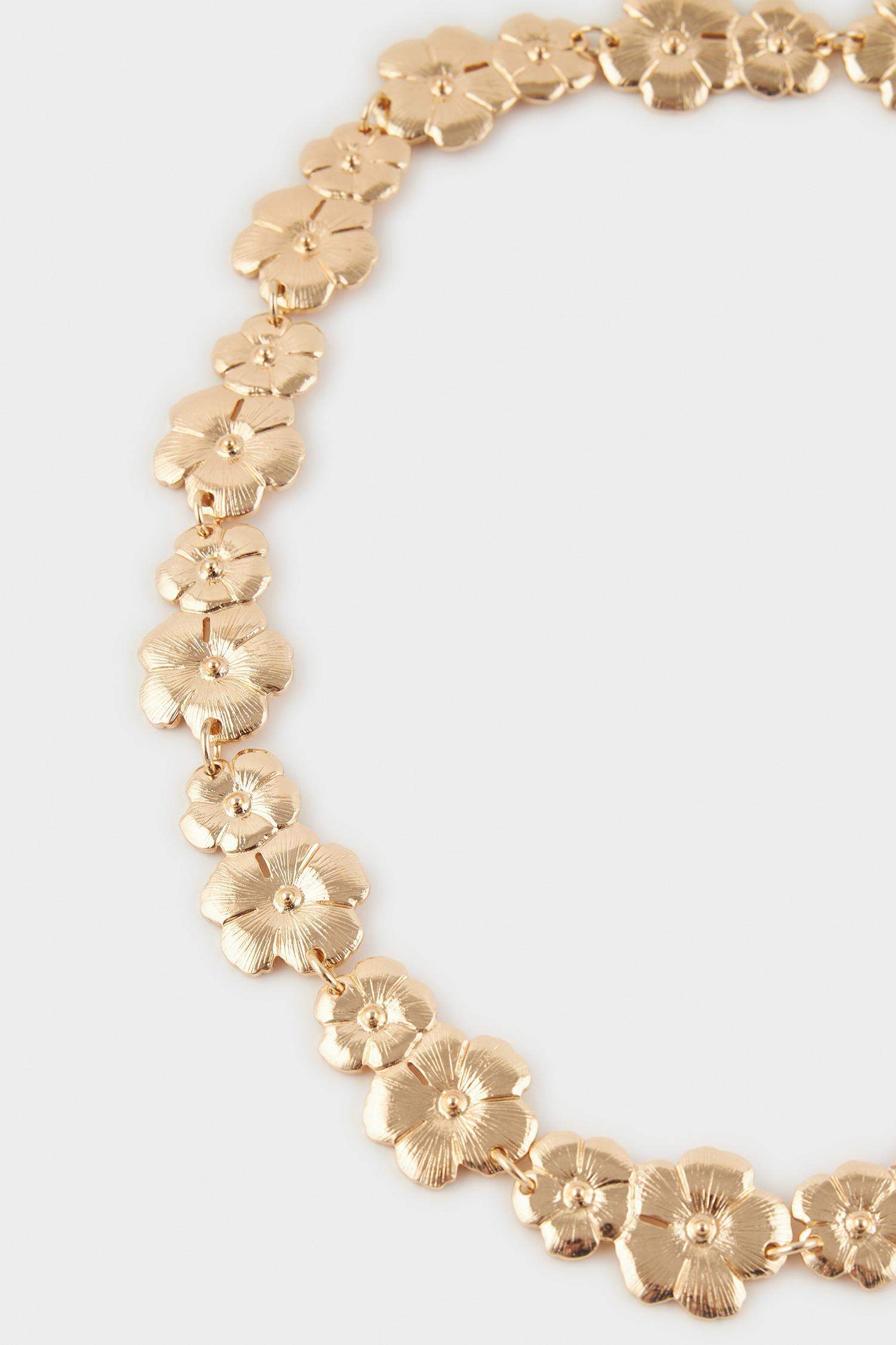 Kadın Gold Çiçek Temalı Metal Zincir Kemer