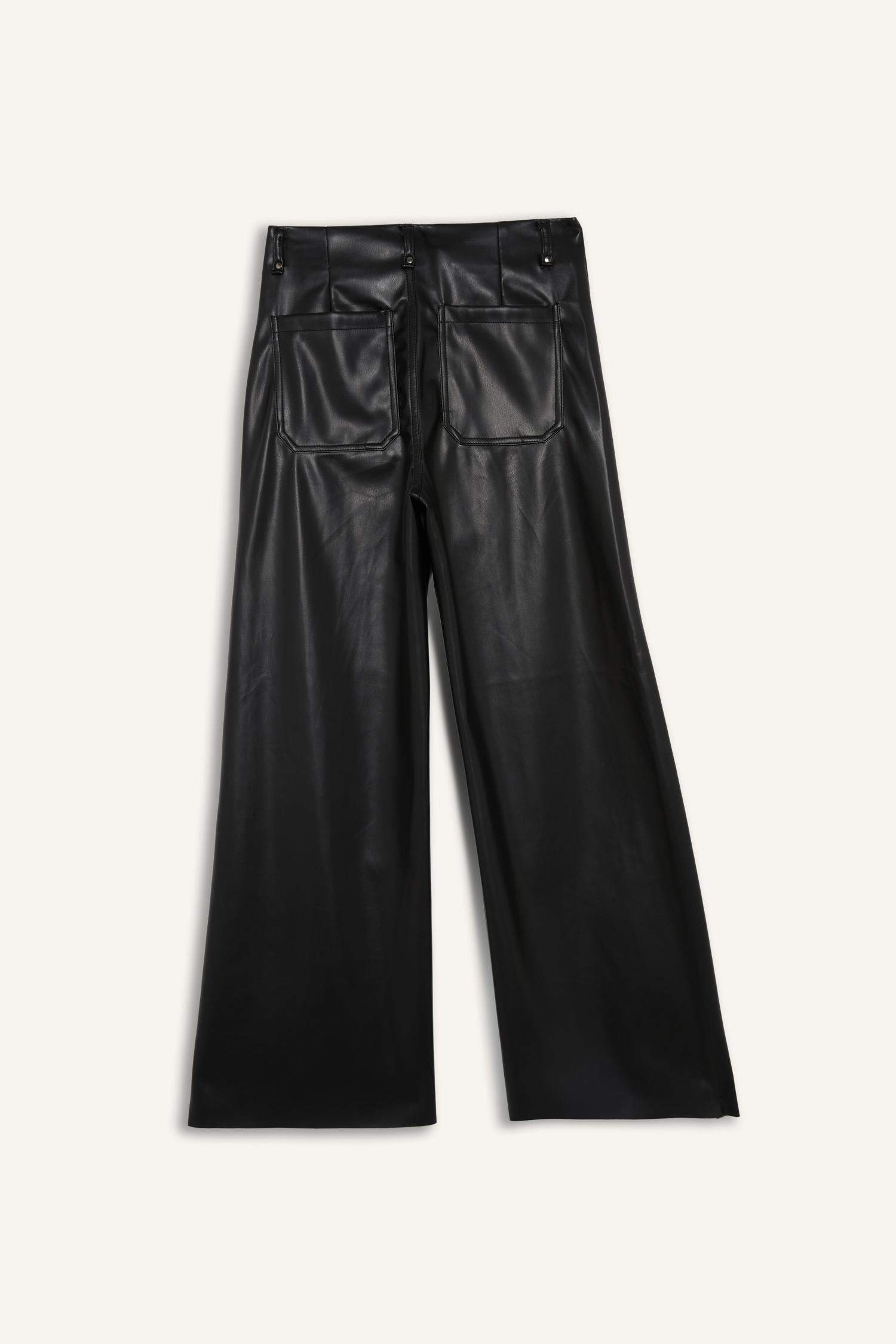 بنطرون جلد وايد ليج بردل واسع وجي