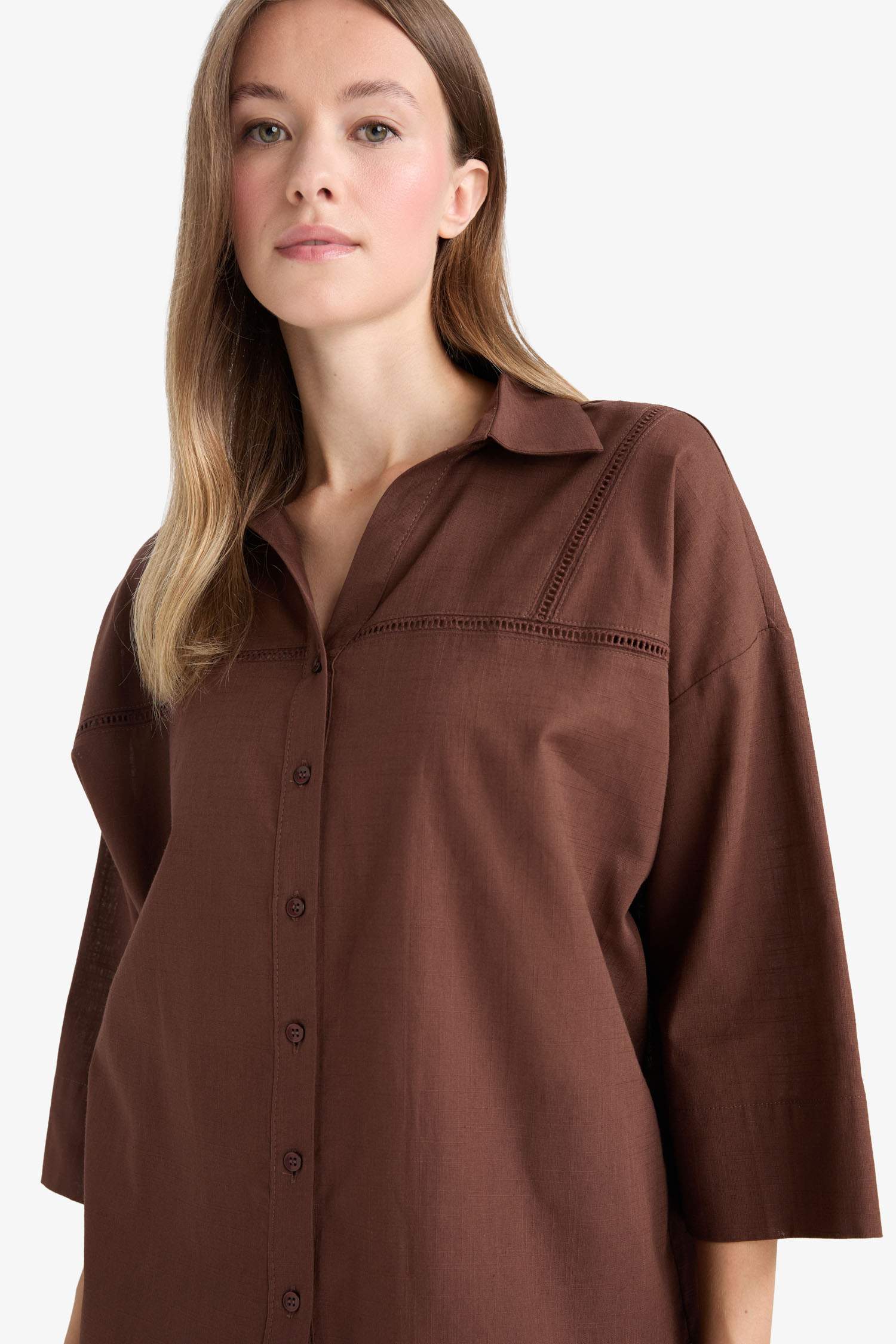 Relax Fit Flamlı Pamuk Uzun Kollu Gömlek