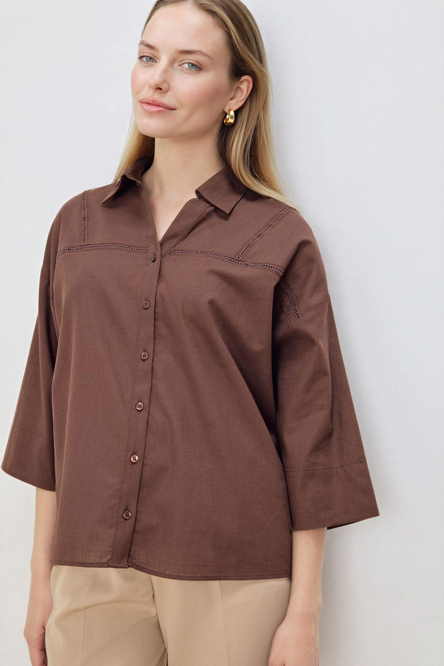 Relax Fit Shirt Collar Long Sleeve Shirt