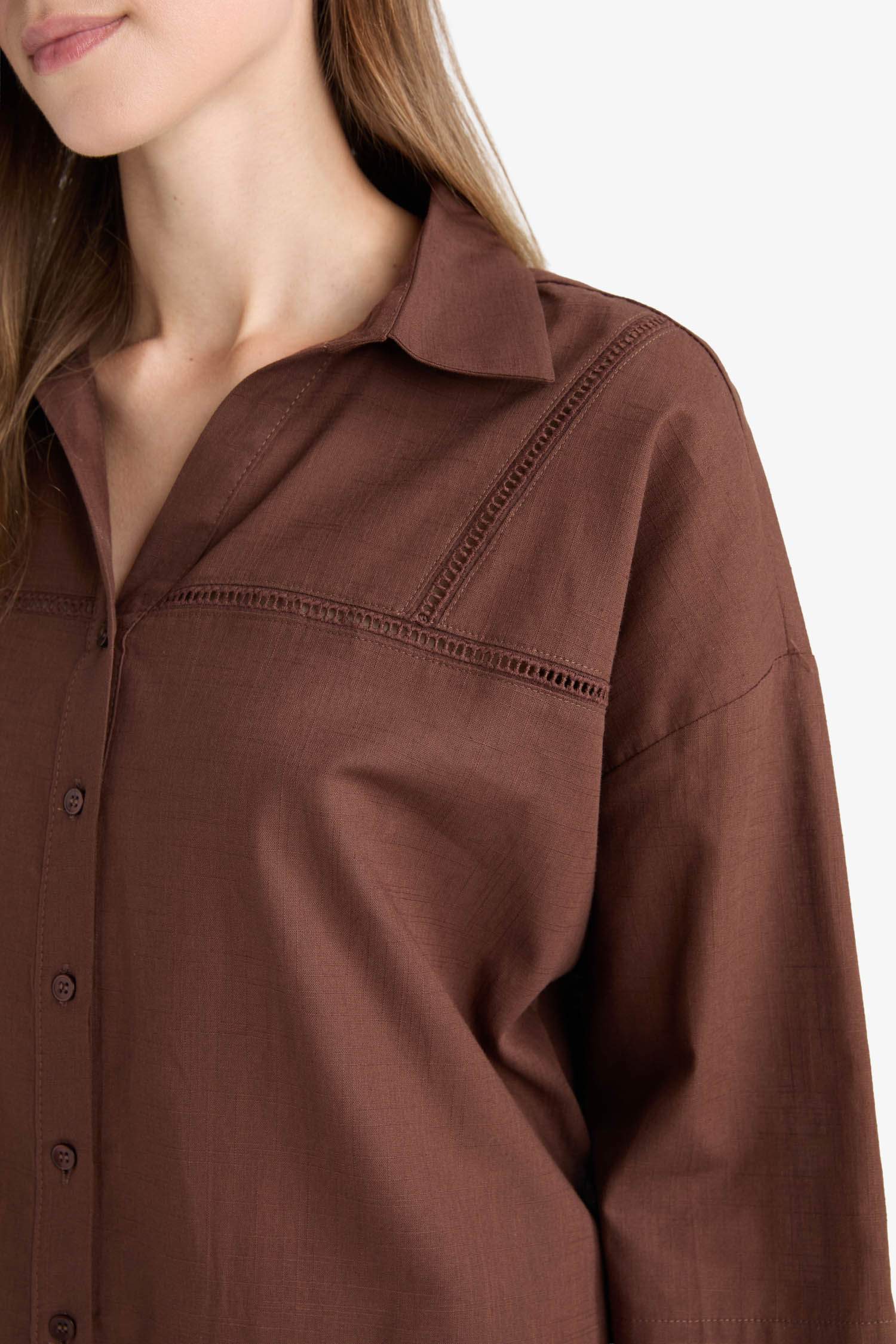 Relax Fit Flamlı Pamuk Uzun Kollu Gömlek