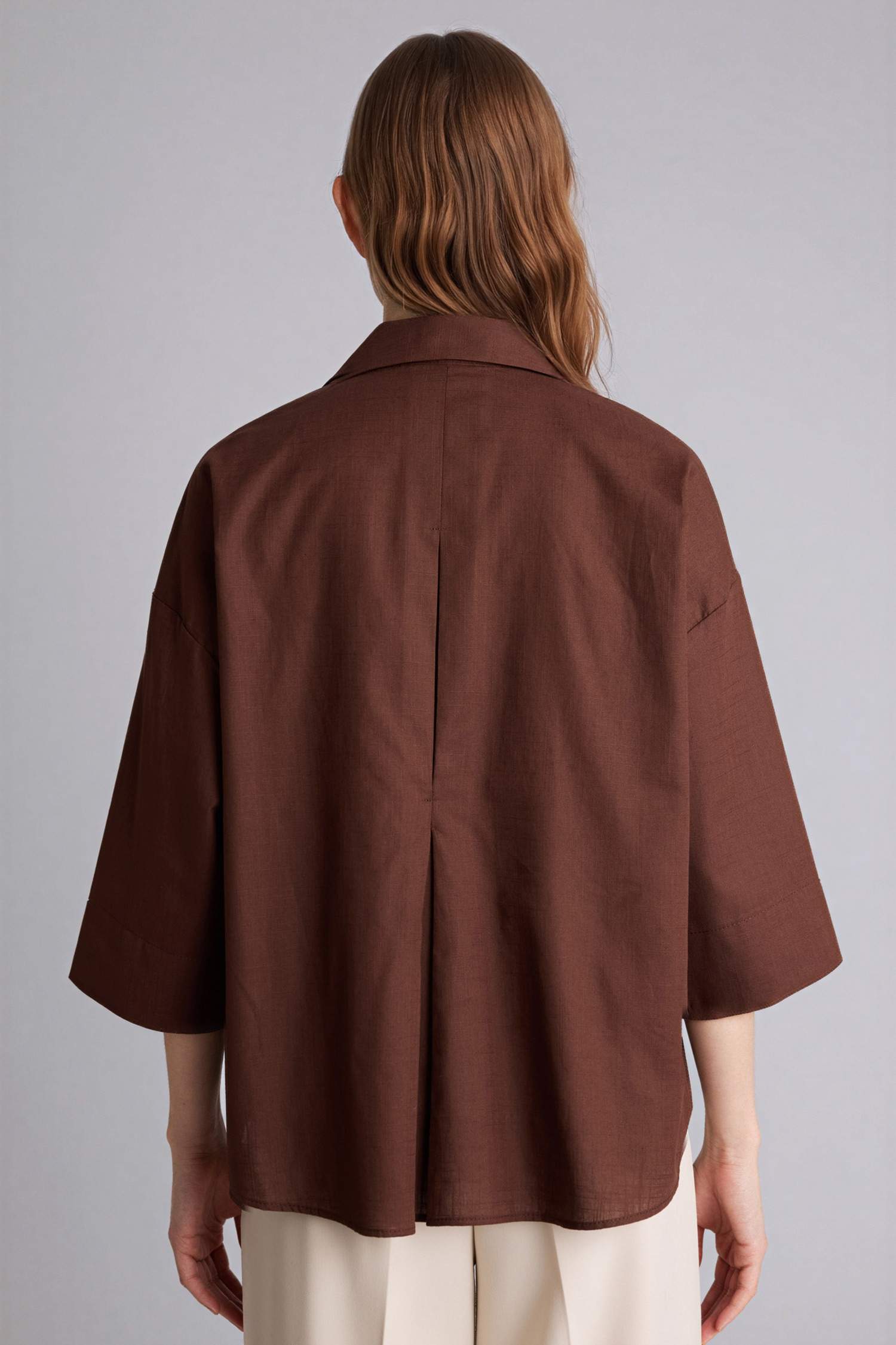 Relax Fıt Gömlek Yaka Flamlı Pamuk Uzun Kollu Gömlek