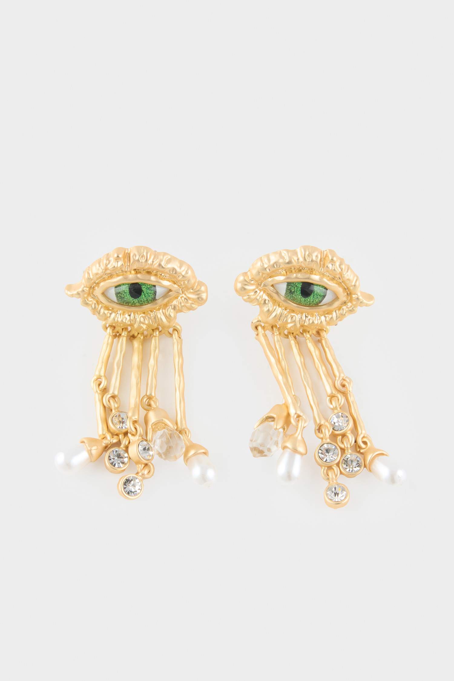 Kadın Nazar Temalı Sallantılı Gold Küpe