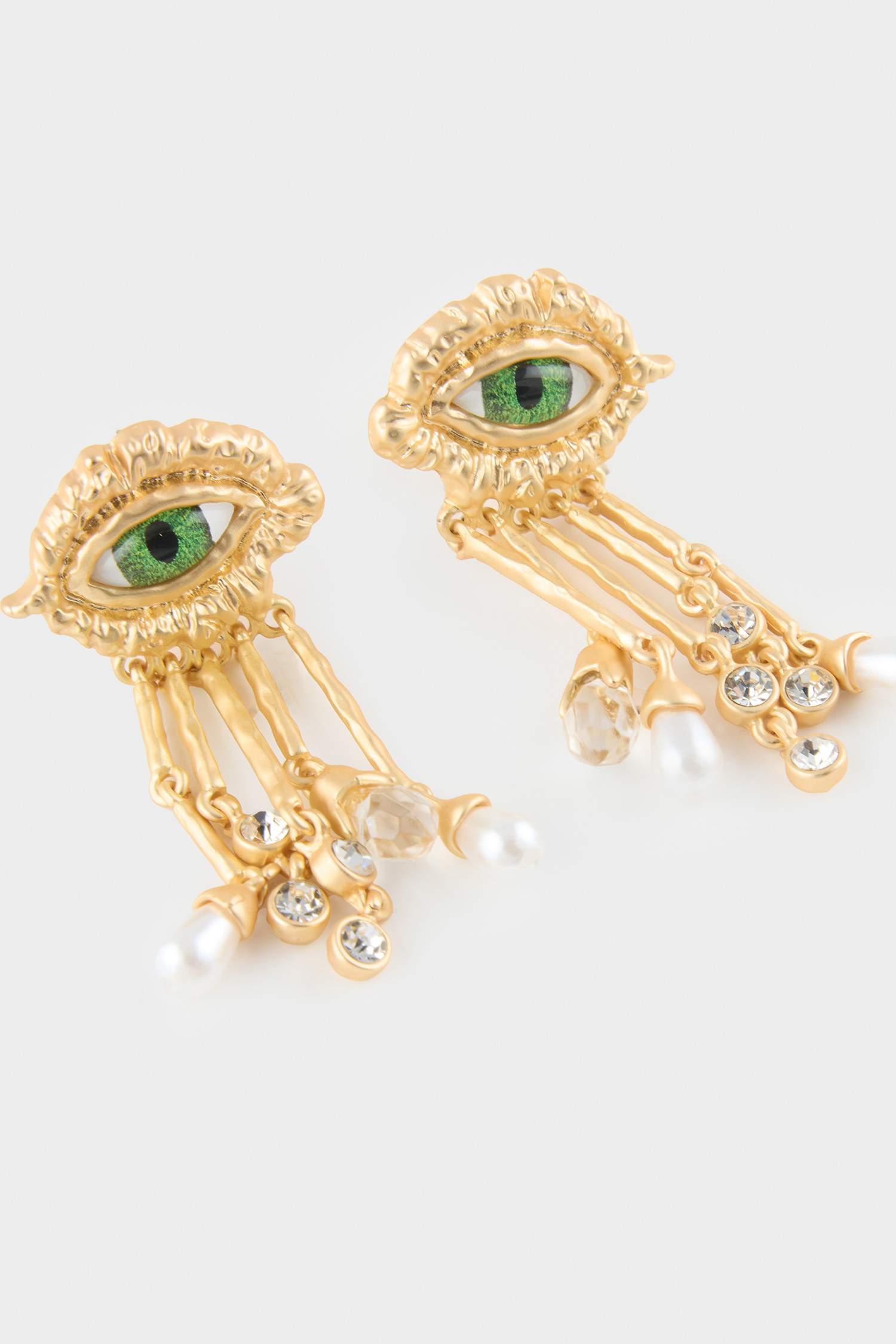 Kadın Nazar Temalı Sallantılı Gold Küpe