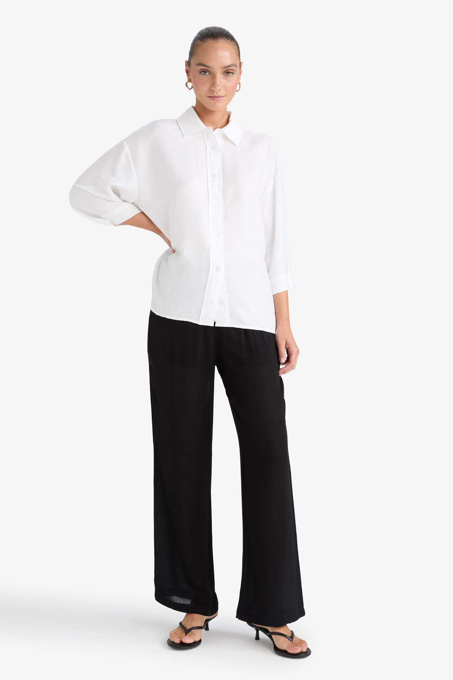 Relax Fit Beli Lastikli Uzun Twill Pantolon