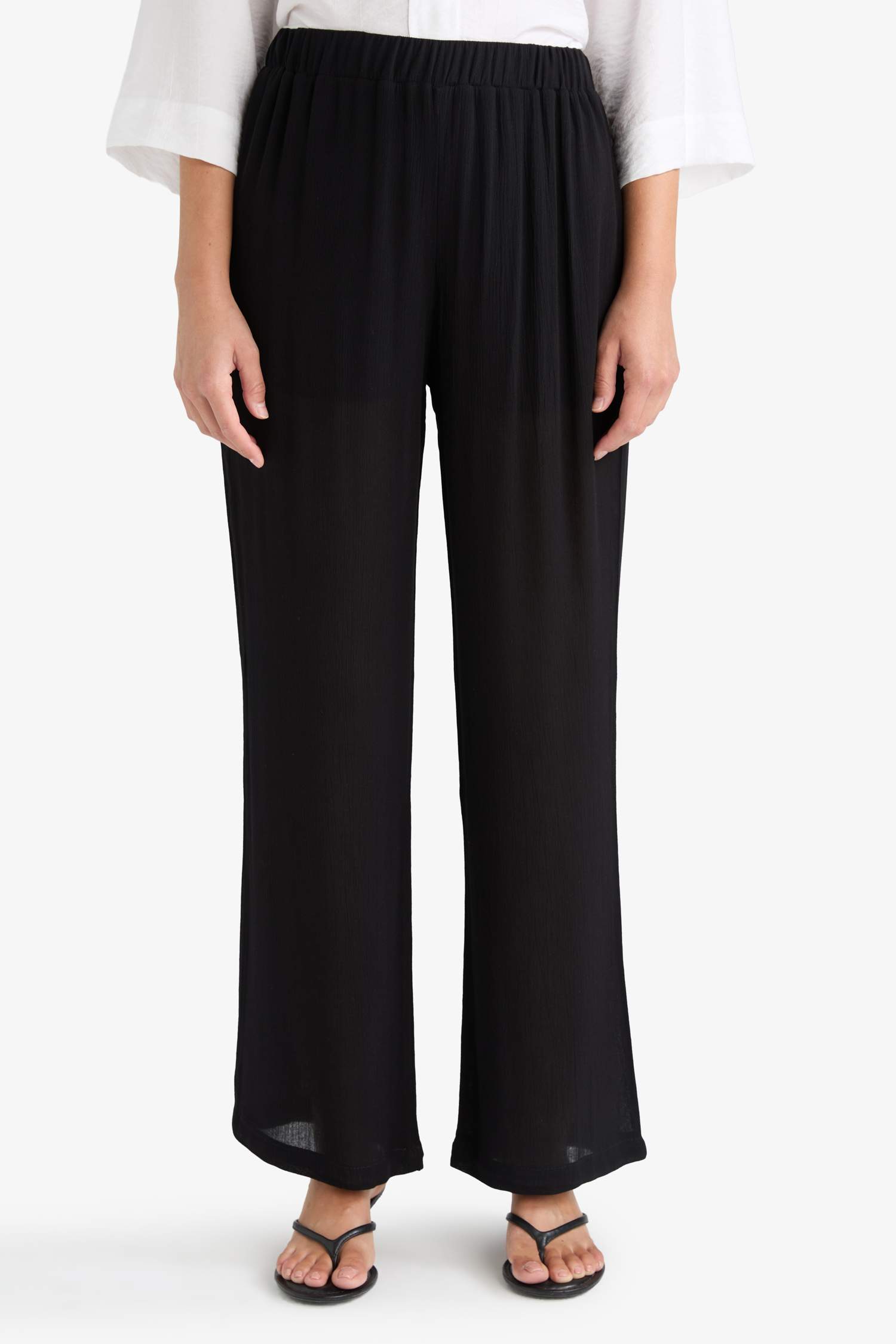 Relax Fit Beli Lastikli Uzun Twill Pantolon