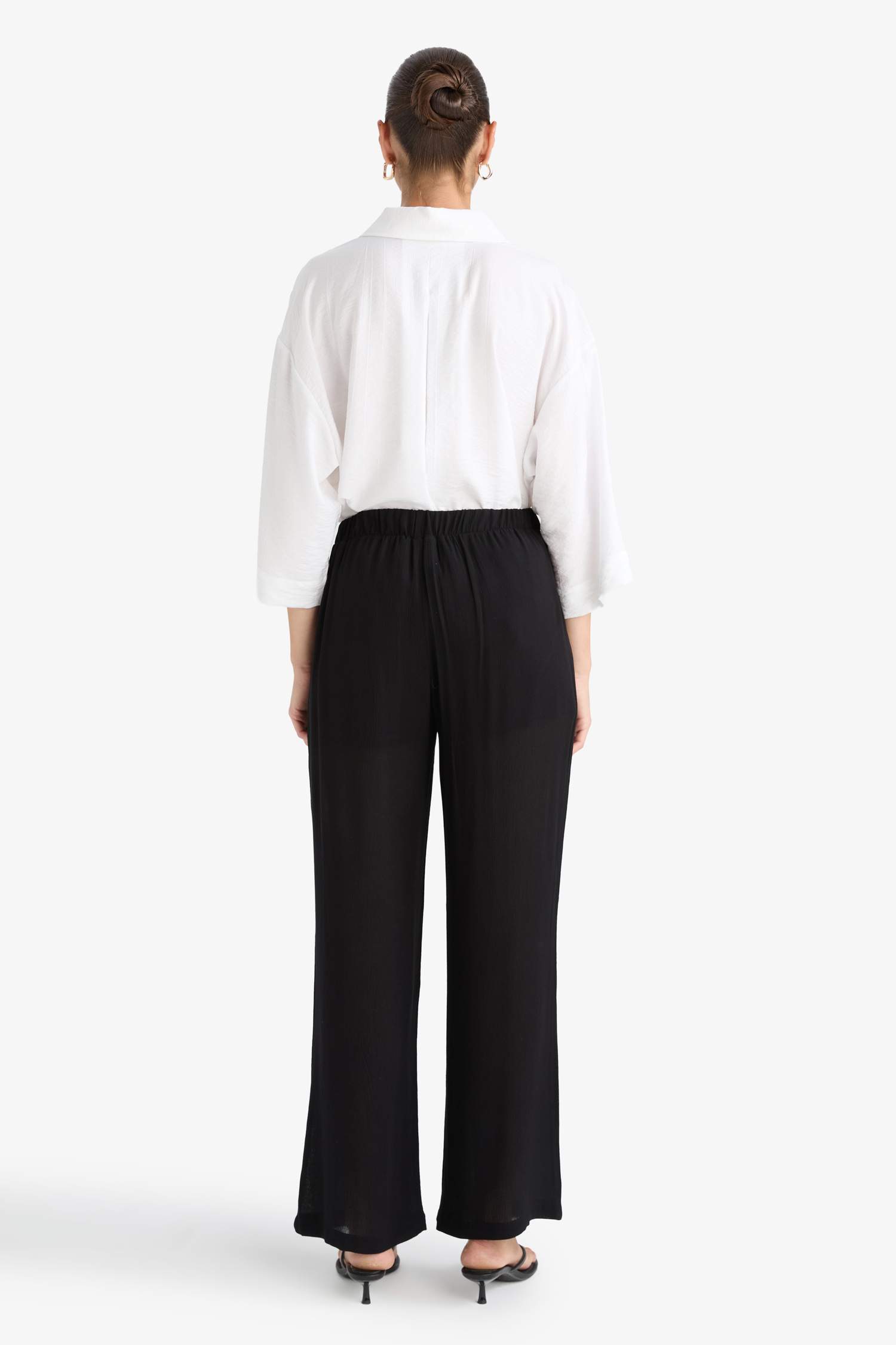 Relax Fit Beli Lastikli Uzun Twill Pantolon