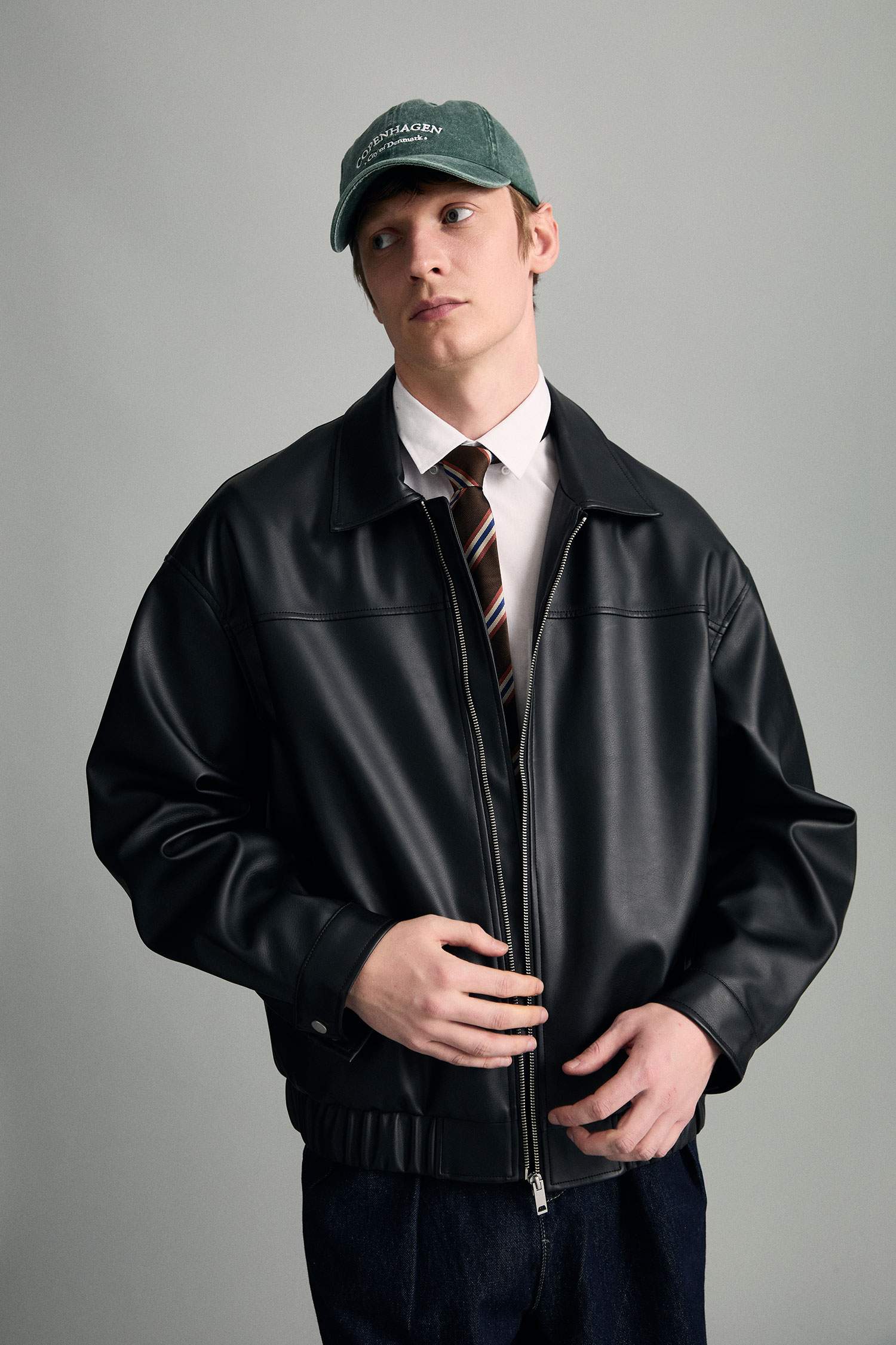 Black MAN Oversize Fit Faux Leather Jacket 3442352 | DeFacto
