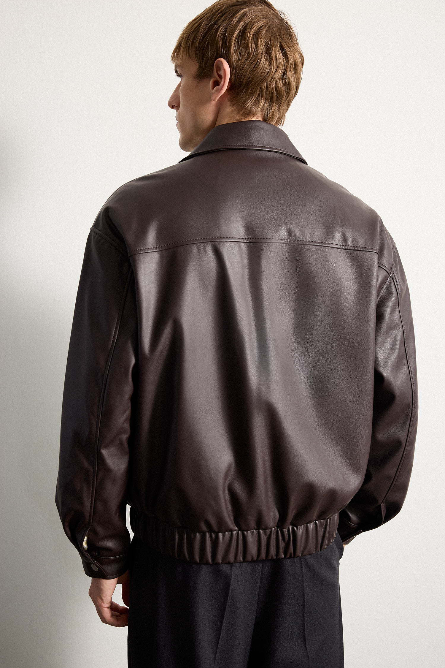 Brown Man Oversize Fit Zip-Up Faux Leather Jacket 3376900 | DeFacto