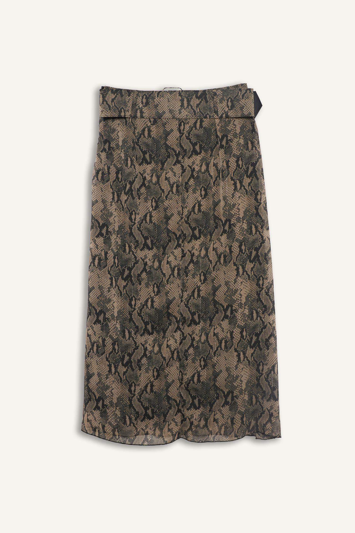 Regular Fit Desenli Astarlı Şifon Midi Etek