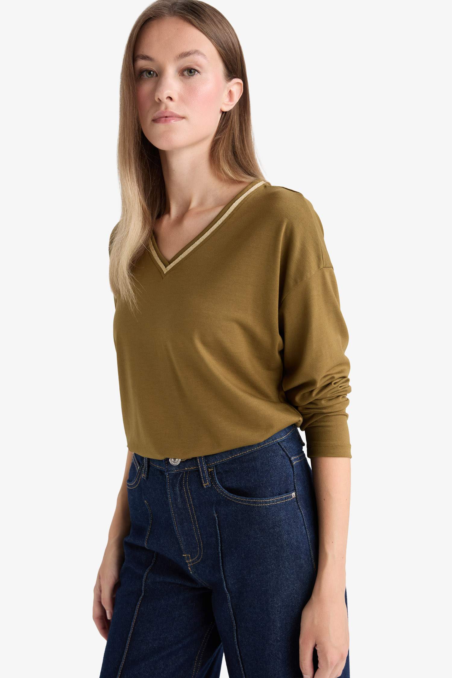 Regular Fit V Neck Long Sleeve T-Shirt