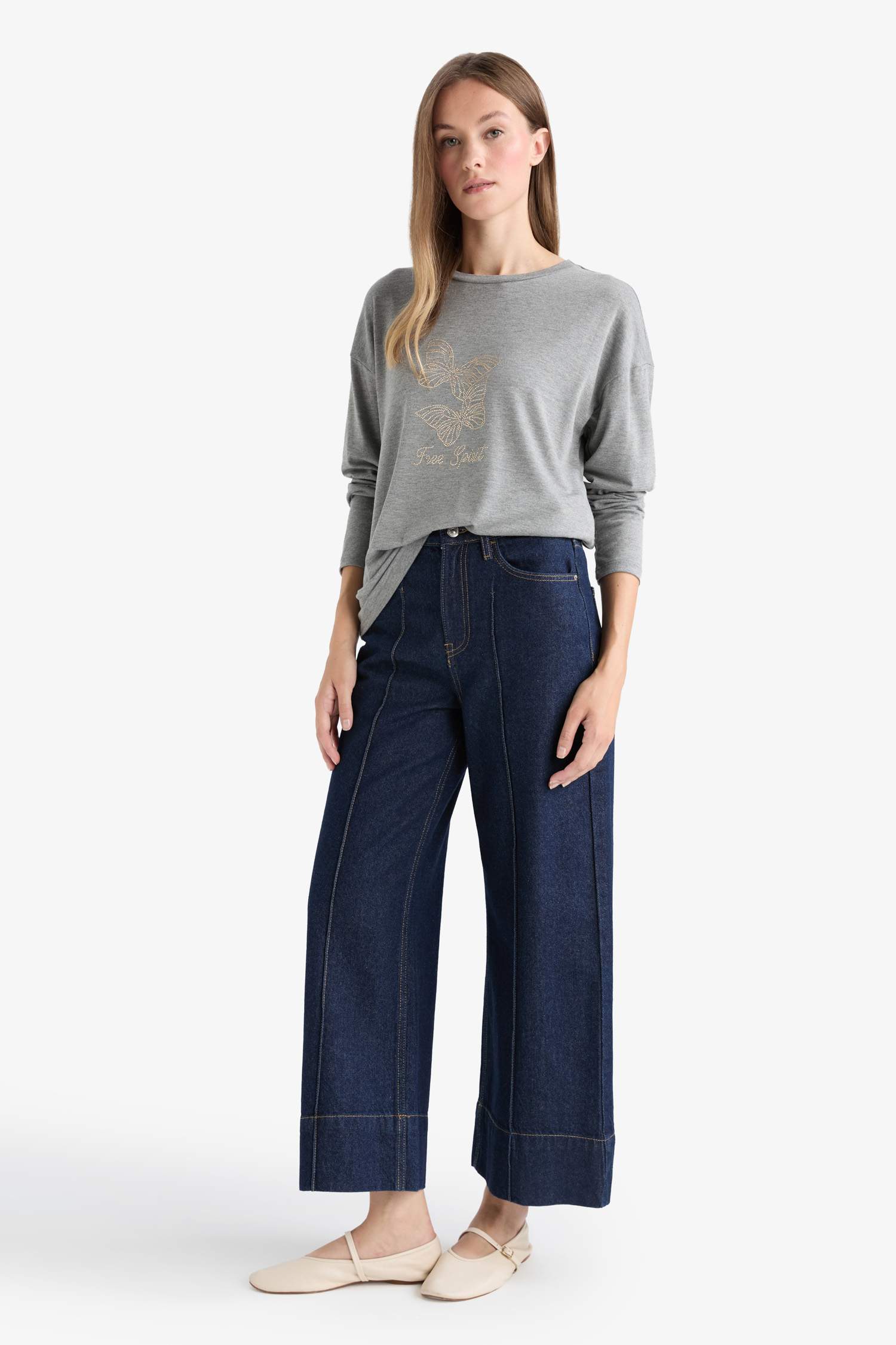 Relax Fit Bisiklet Yaka Uzun Kollu Tişört