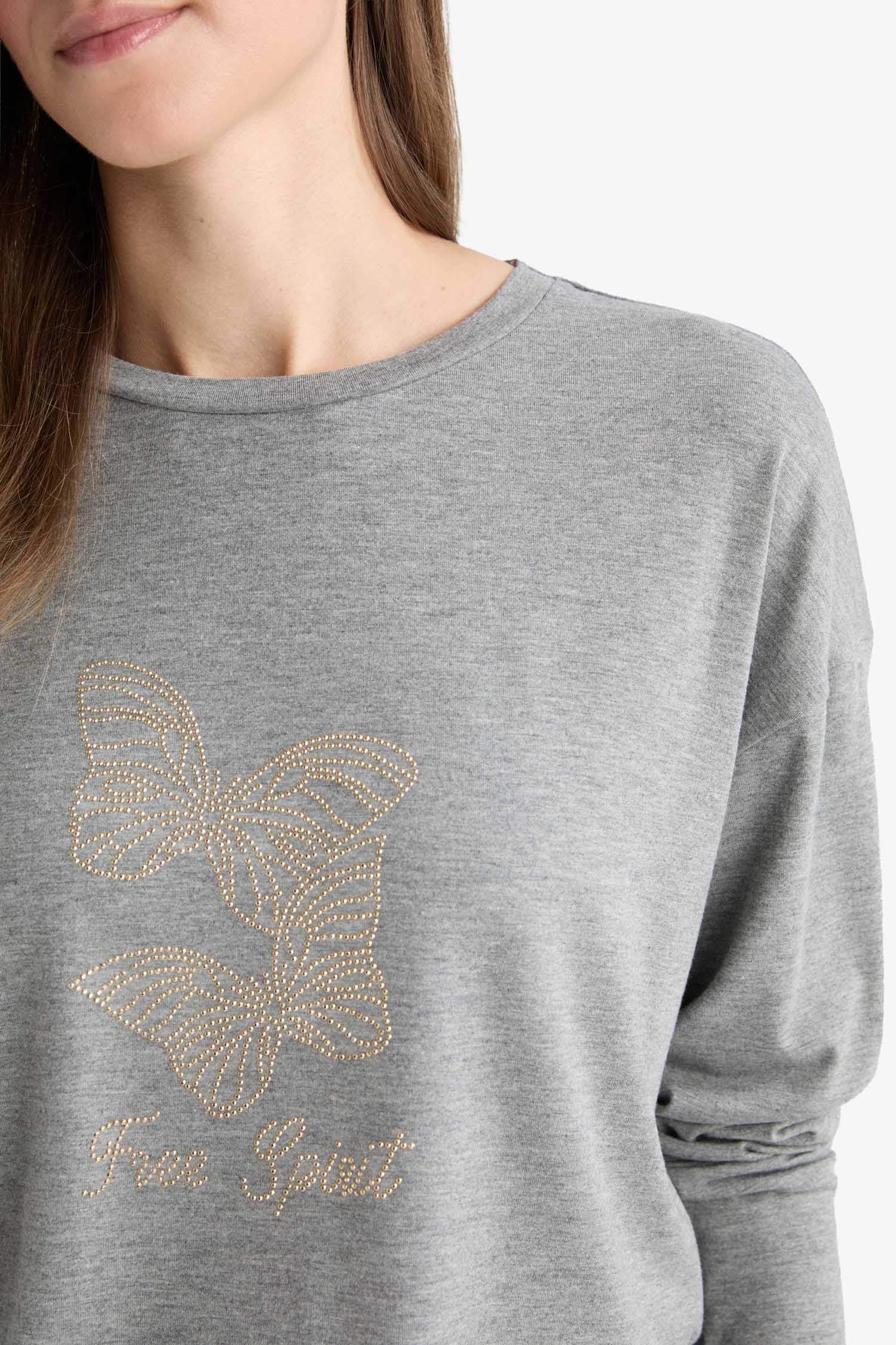 Relax Fit Bisiklet Yaka Uzun Kollu Tişört