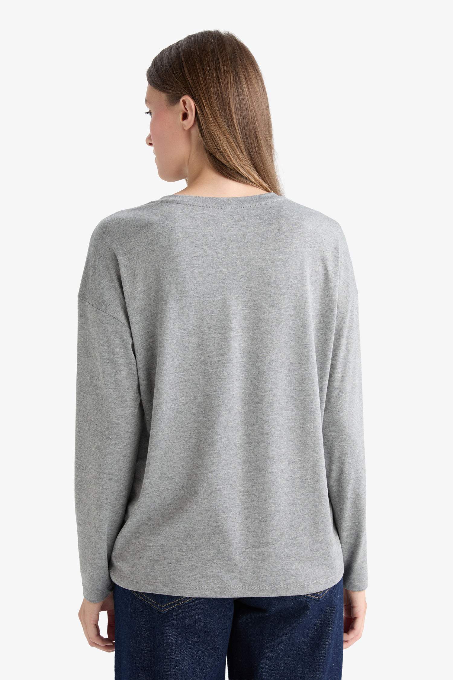 Relax Fit Bisiklet Yaka Uzun Kollu Tişört